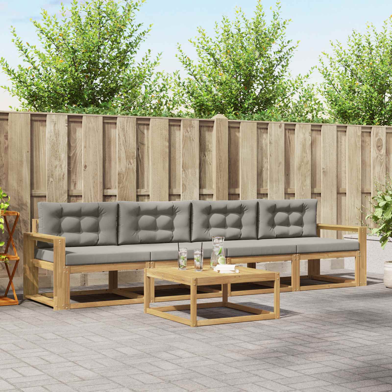 Outdoor-Sofagarnitur mit Kissen 4 pcs Weiß und Hellgrau
