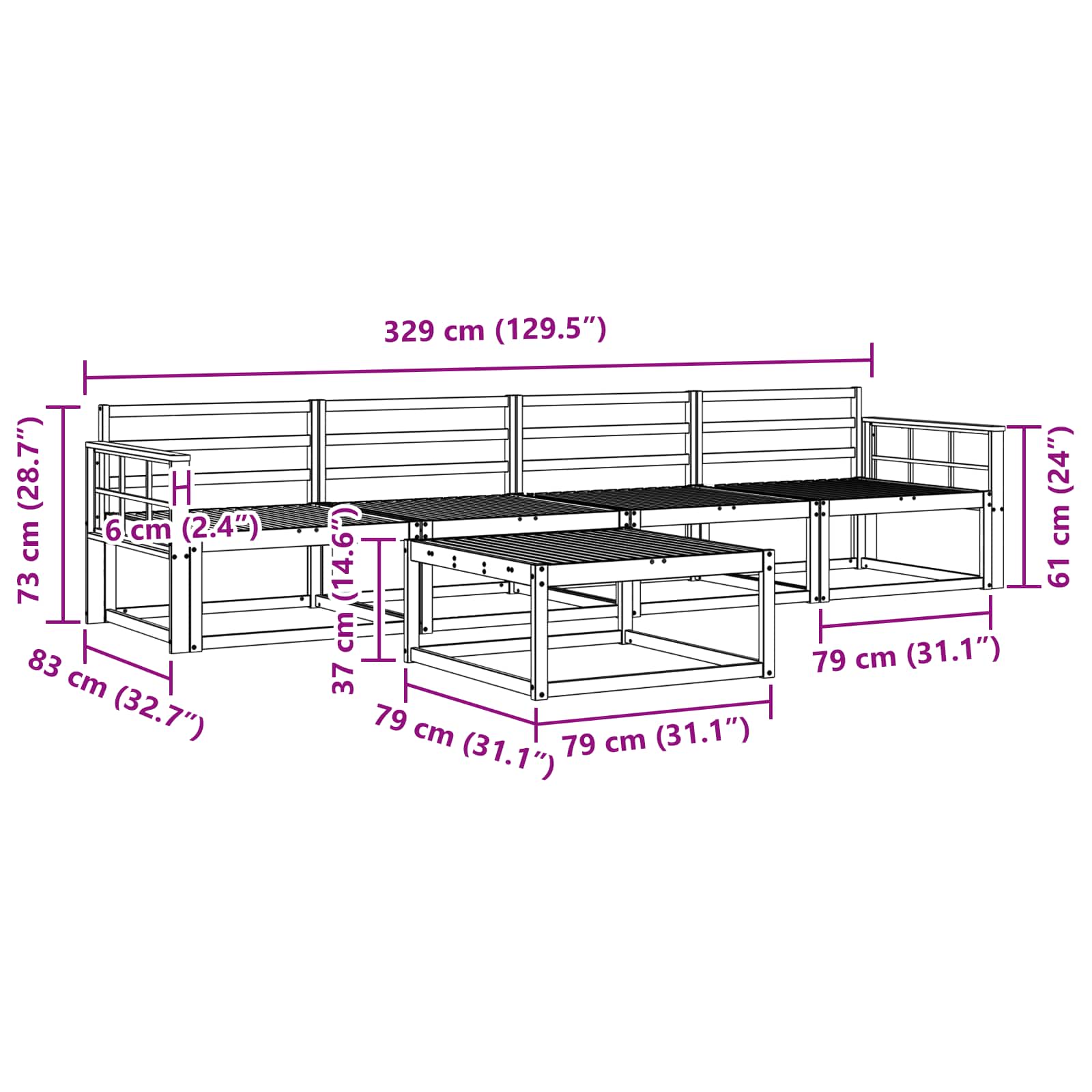 Outdoor-Sofagarnitur 5 pcs Weiß 79 x 79 x 37 cm