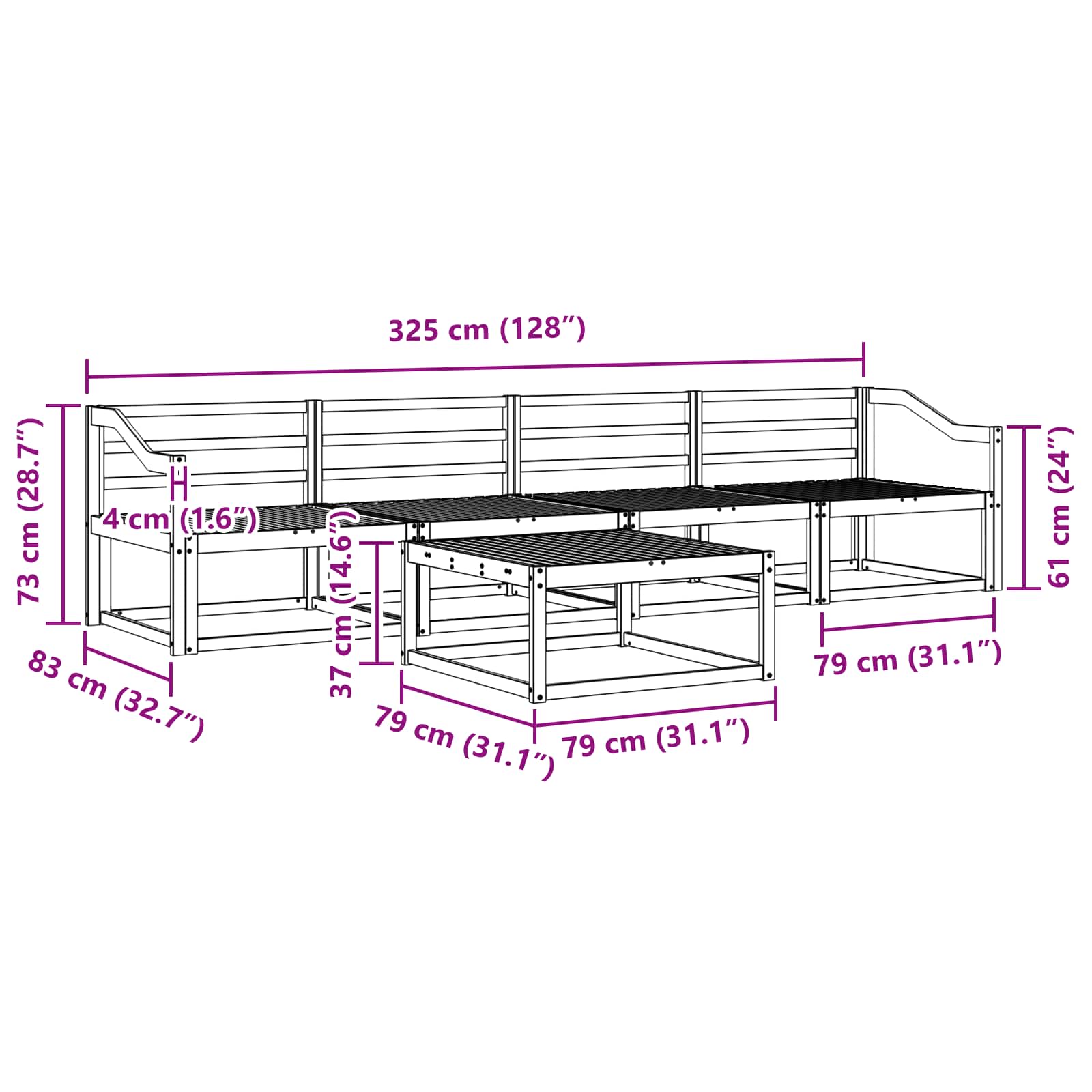 Outdoor-Sofagarnitur 5 pcs Weiß 79 x 79 x 37 cm