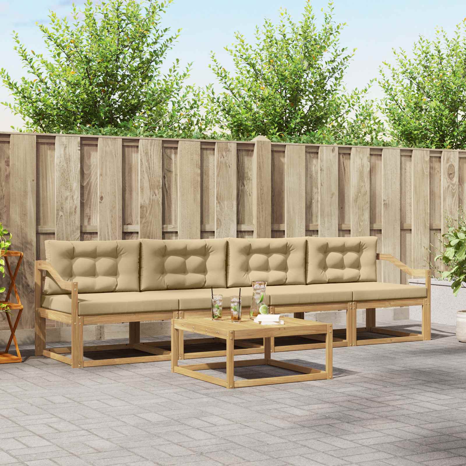 Outdoor-Sofagarnitur mit Kissen 4 pcs Weiß und Beige