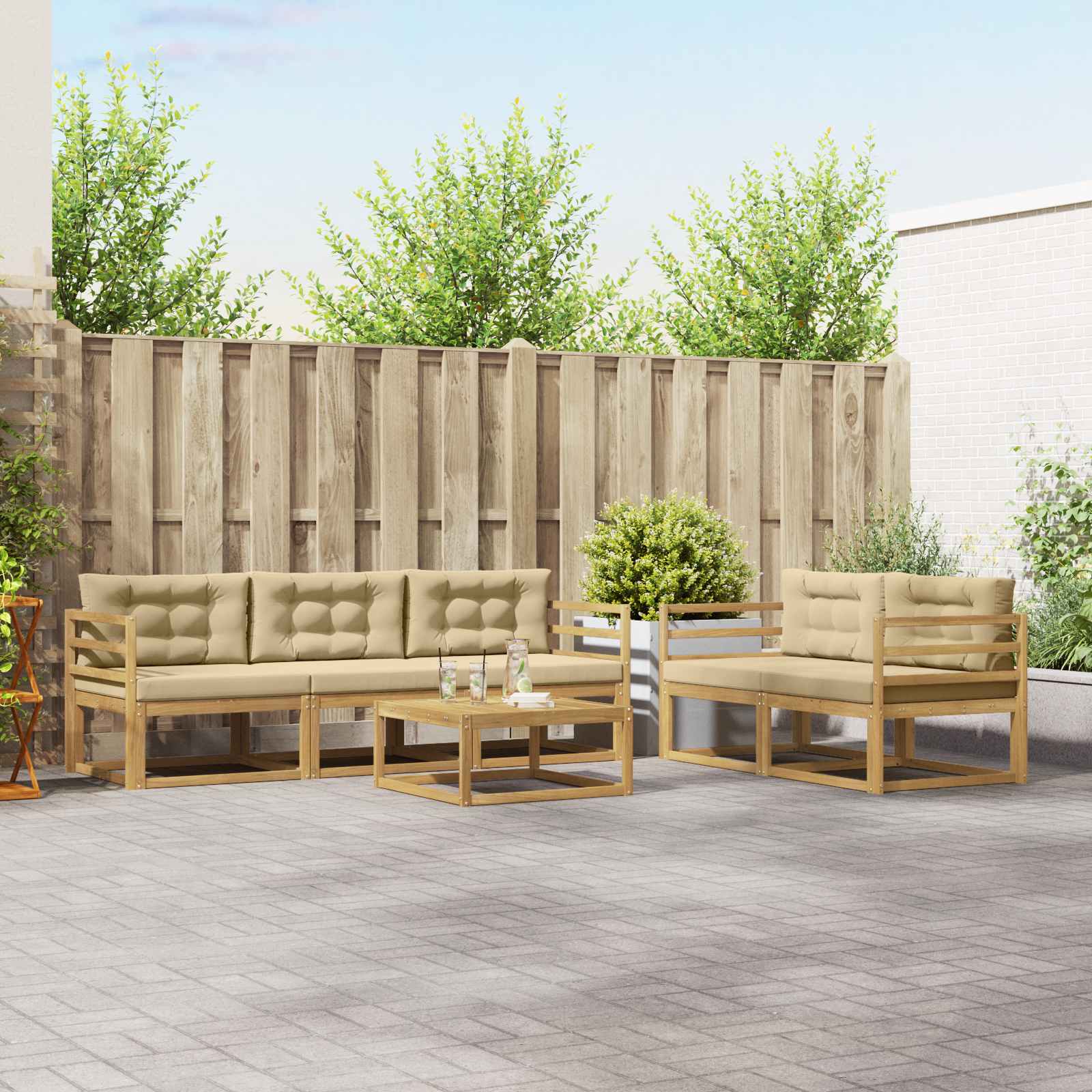 Outdoor-Sofagarnitur mit Kissen 6 pcs Weiß und Beige