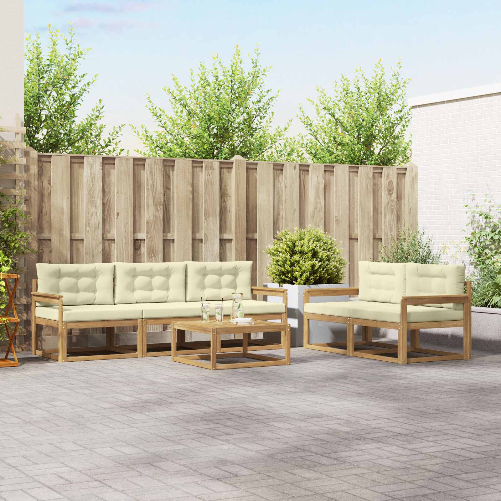 Outdoor-Sofagarnitur mit Kissen 6 pcs Weiß und Creme