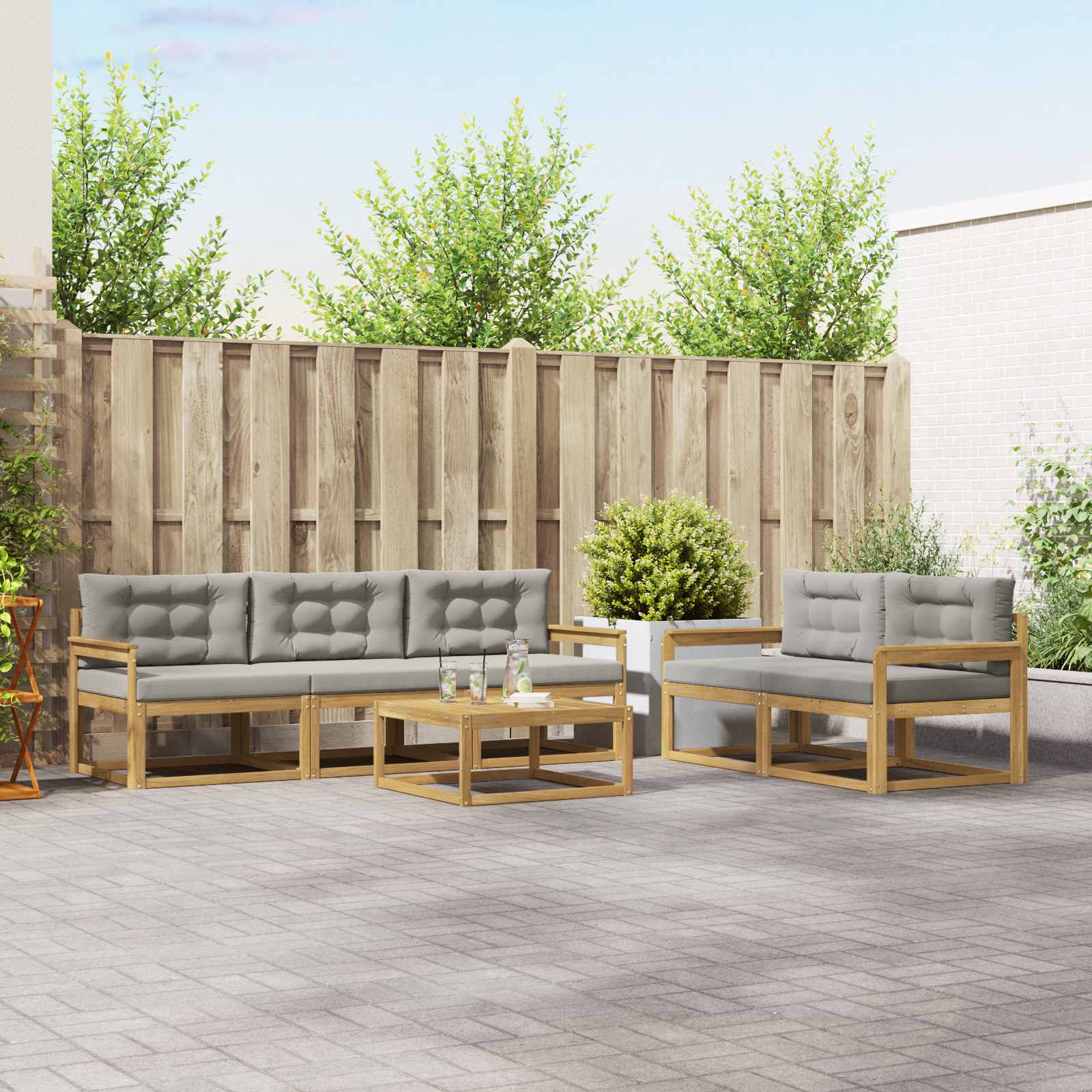 Outdoor-Sofagarnitur mit Kissen 6 pcs Weiß und Hellgrau
