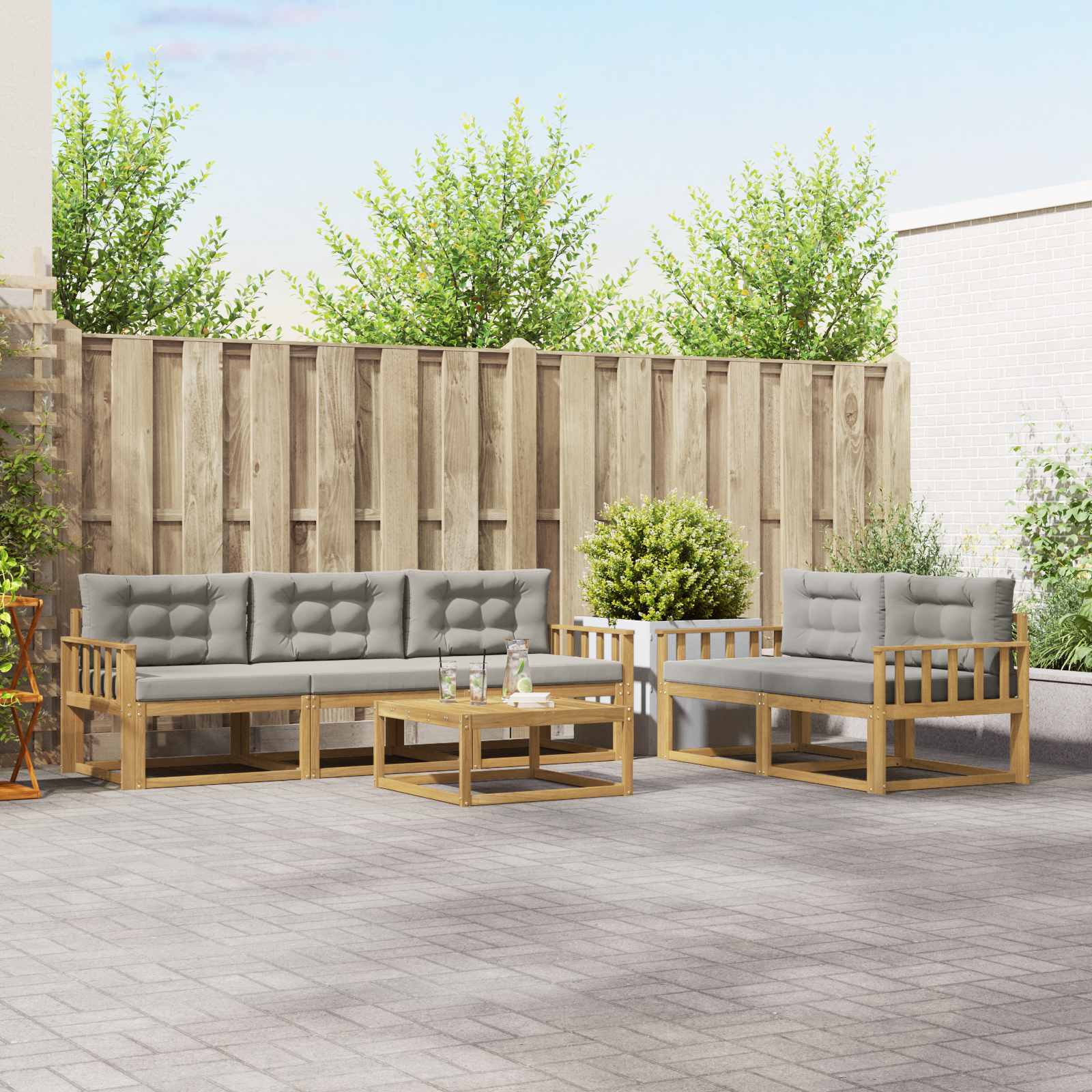 Outdoor-Sofagarnitur mit Kissen 6 pcs Weiß und Hellgrau