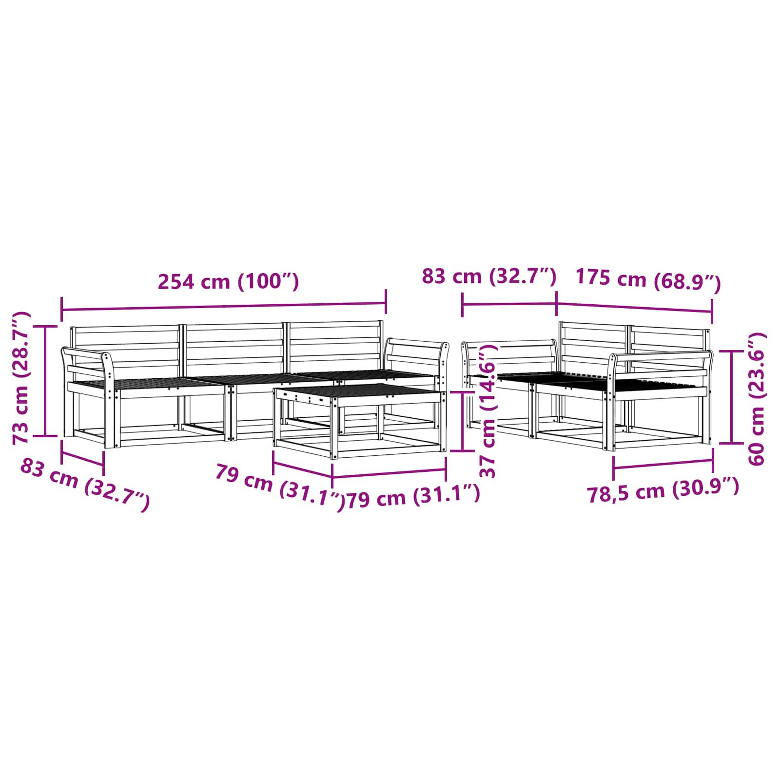 Outdoor-Sofagarnitur 6 pcs Weiß