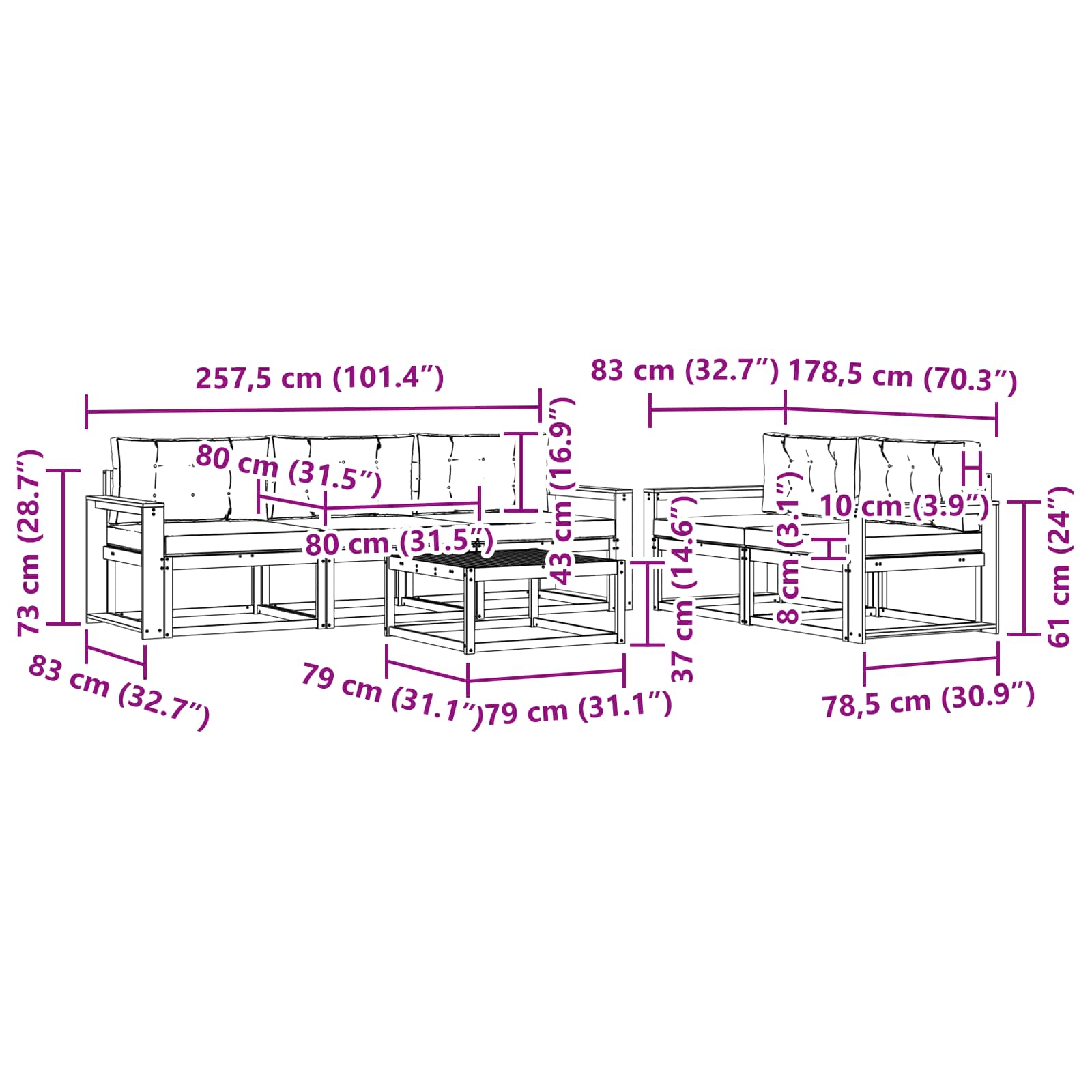 Outdoor-Sofagarnitur mit Kissen 6 pcs Weiß und Anthrazit