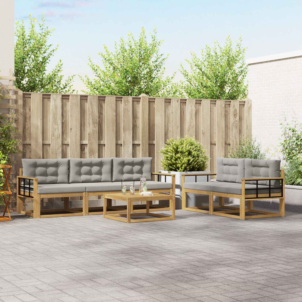 Outdoor-Sofagarnitur mit Kissen 6 pcs Weiß und Hellgrau