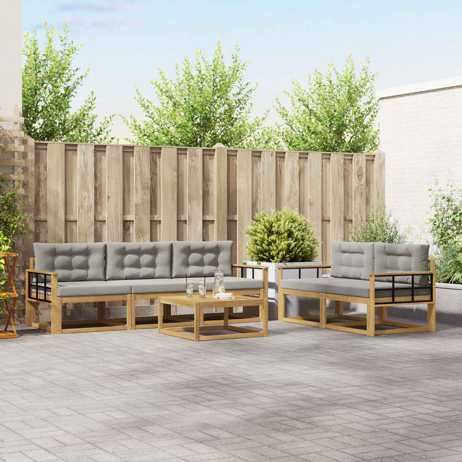 Outdoor-Sofagarnitur mit Kissen 6 pcs Weiß und Hellgrau