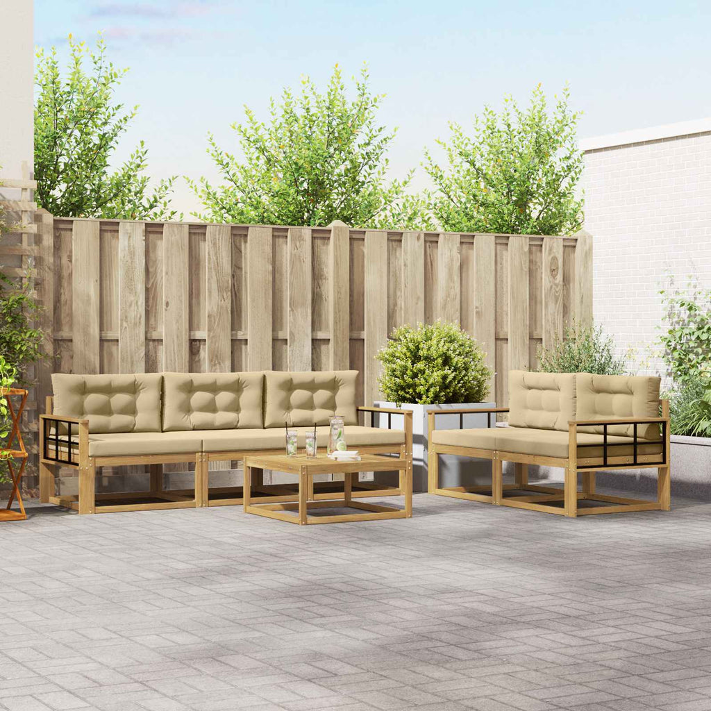 Outdoor-Sofagarnitur mit Kissen 6 pcs Weiß und Beige