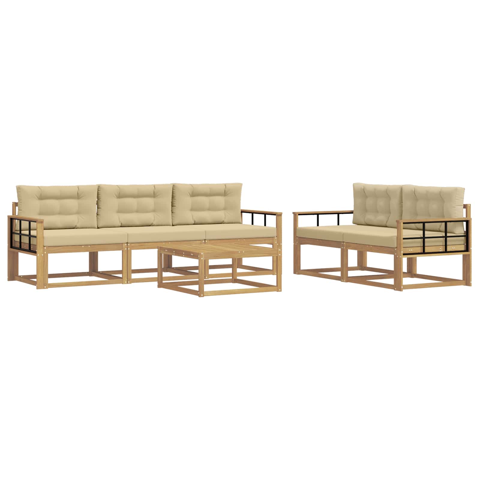 Outdoor-Sofagarnitur mit Kissen 6 pcs Weiß und Beige