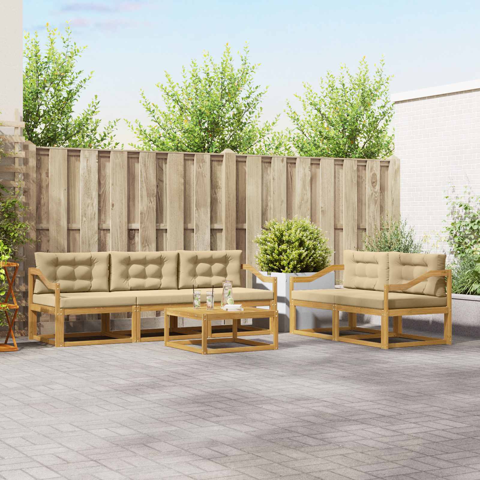 Outdoor-Sofagarnitur mit Kissen 6 pcs Weiß und Beige