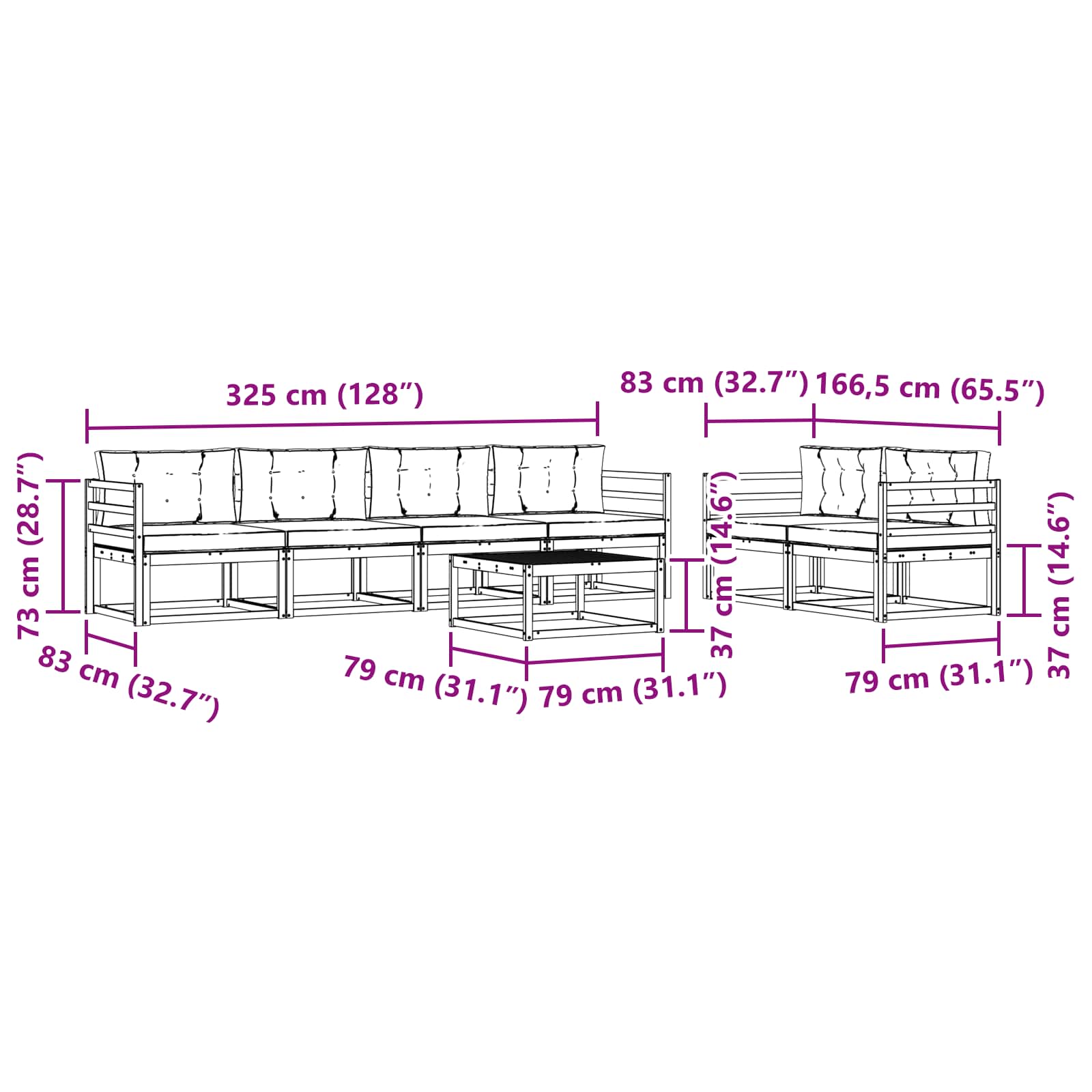 Outdoor-Sofagarnitur mit Kissen 6 pcs Weiß und Creme