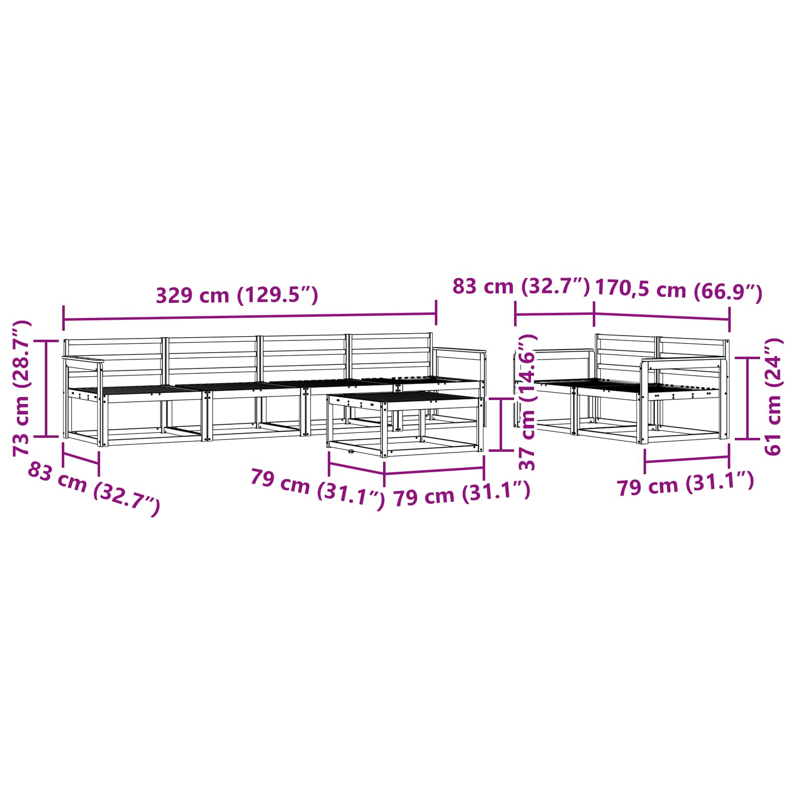 Outdoor-Sofagarnitur 7 pcs Weiß