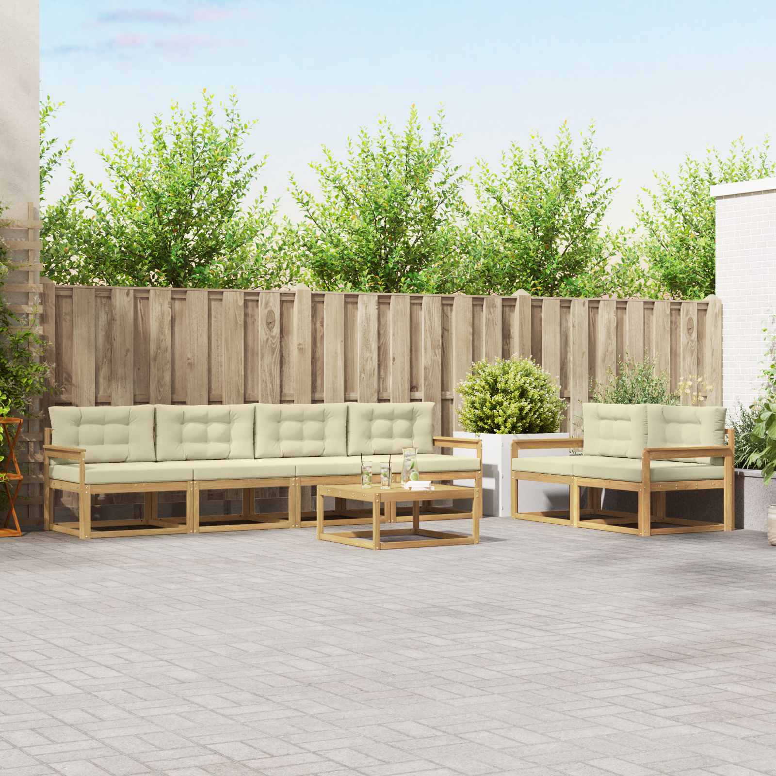 Outdoor-Sofagarnitur mit Kissen 6 pcs Weiß und Creme