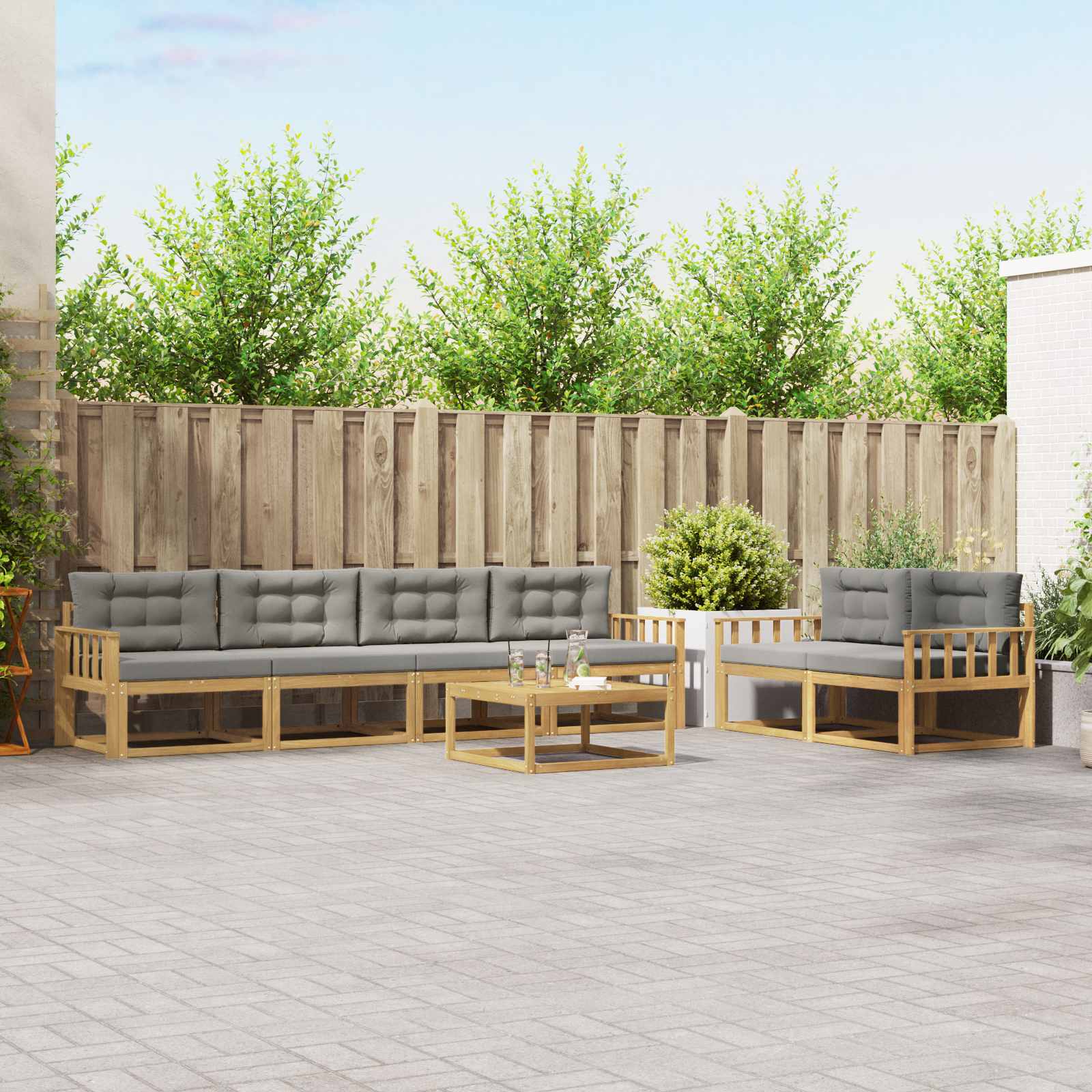 Outdoor-Sofagarnitur mit Kissen 6 pcs Weiß und Hellgrau