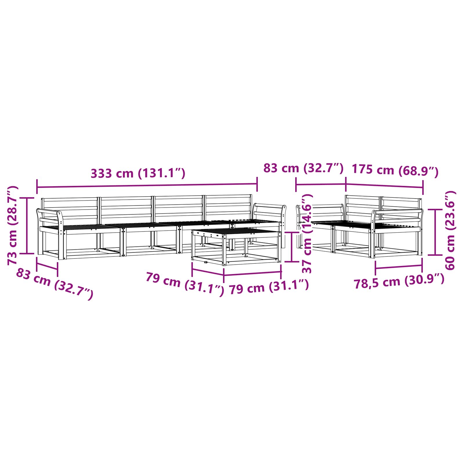 Outdoor-Sofagarnitur 7 pcs Weiß