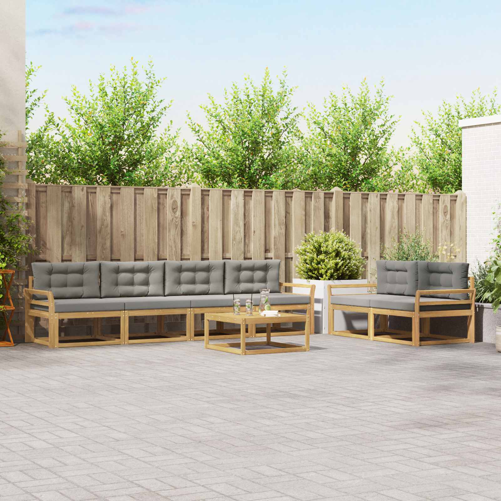Outdoor-Sofagarnitur mit Kissen 6 pcs Weiß und Hellgrau