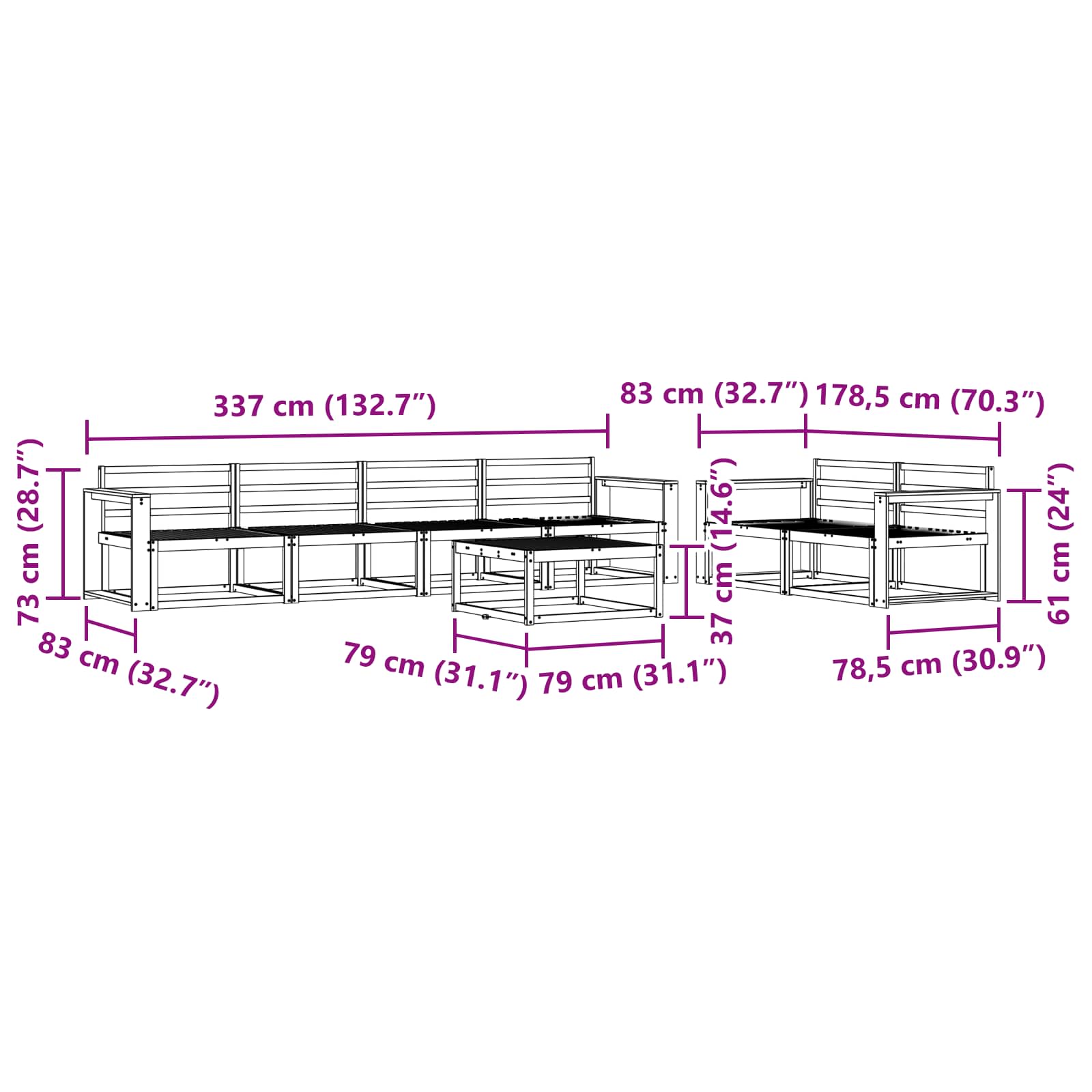 Outdoor-Sofagarnitur 7 pcs Weiß