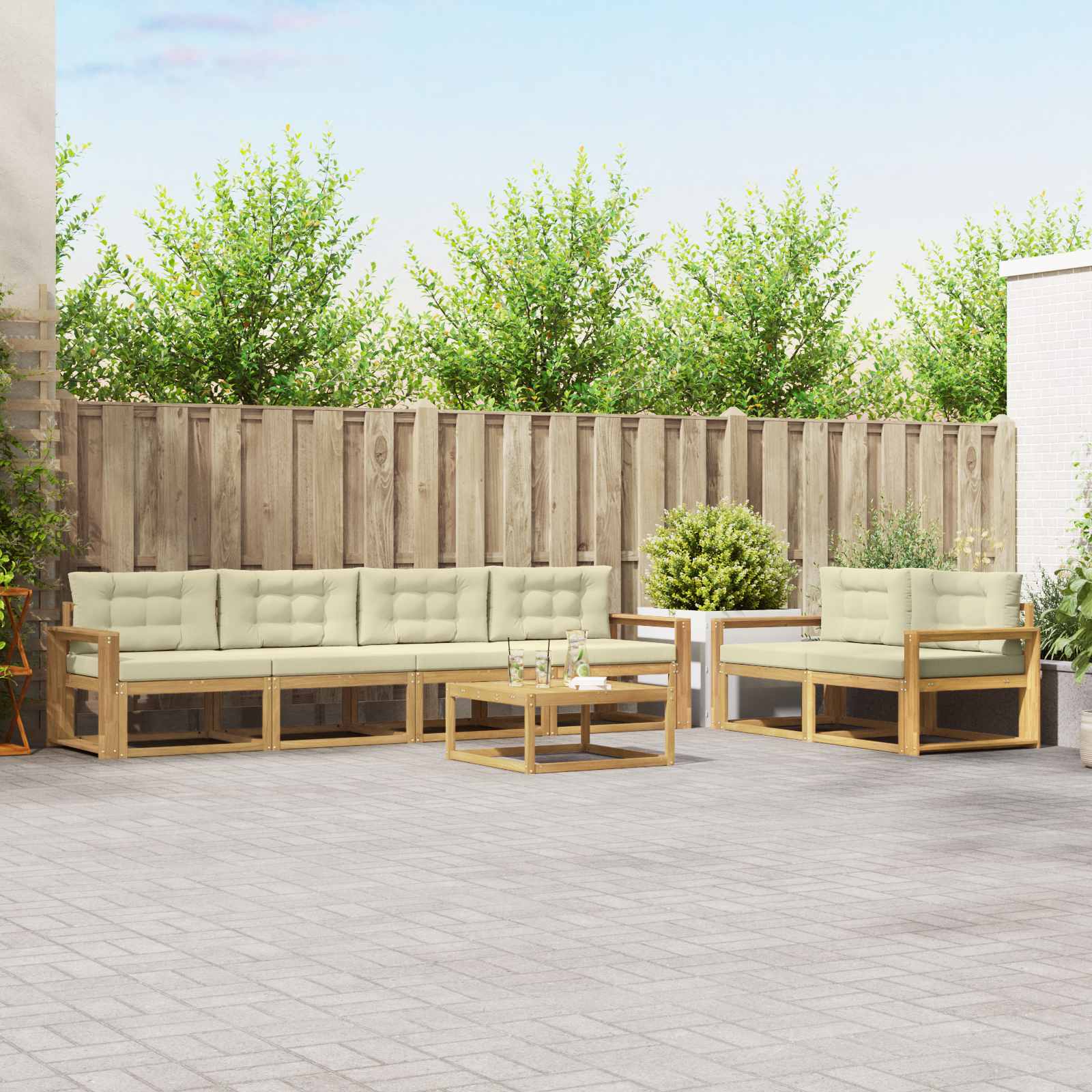 Outdoor-Sofagarnitur mit Kissen 6 pcs Weiß und Creme
