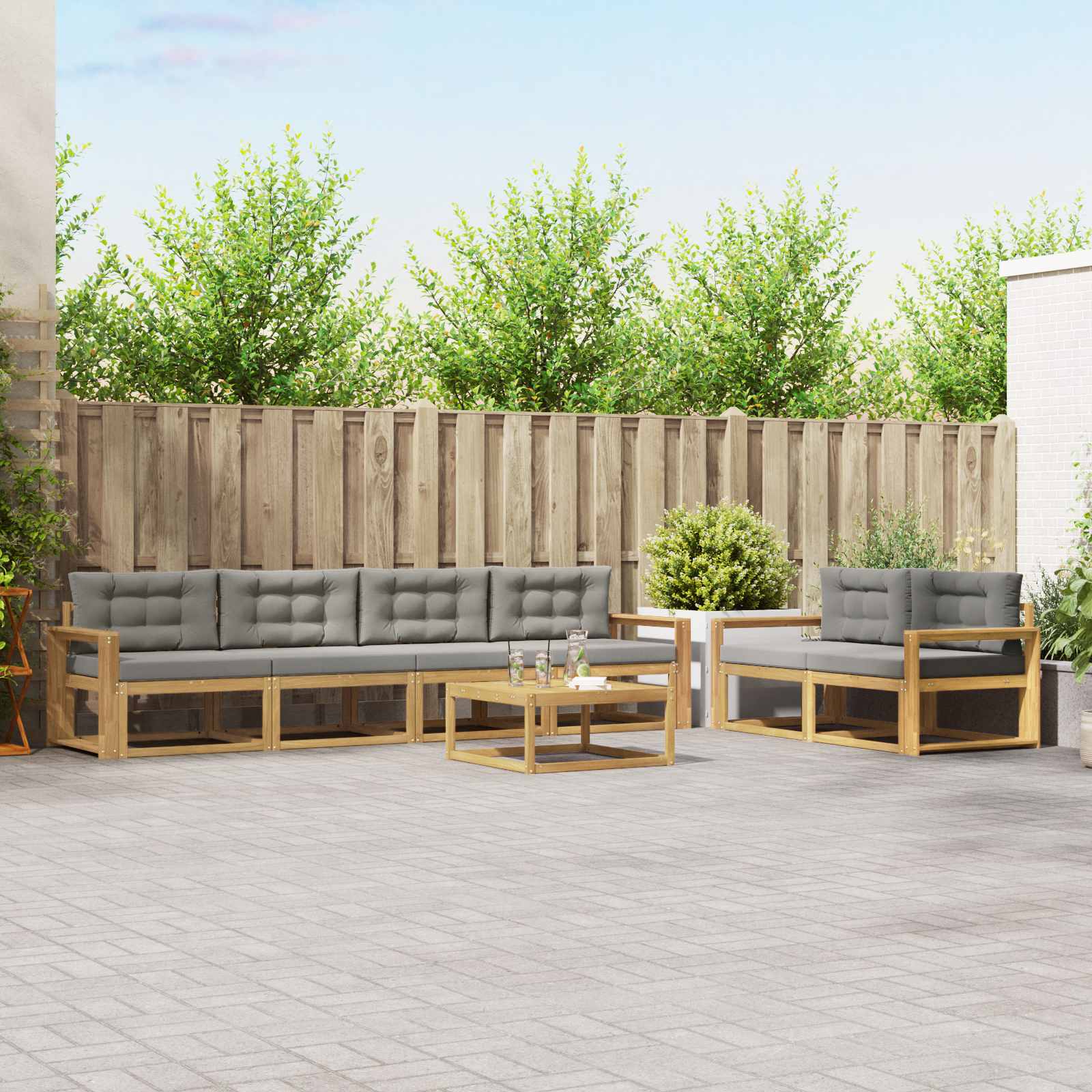 Outdoor-Sofagarnitur mit Kissen 6 pcs Weiß und Hellgrau