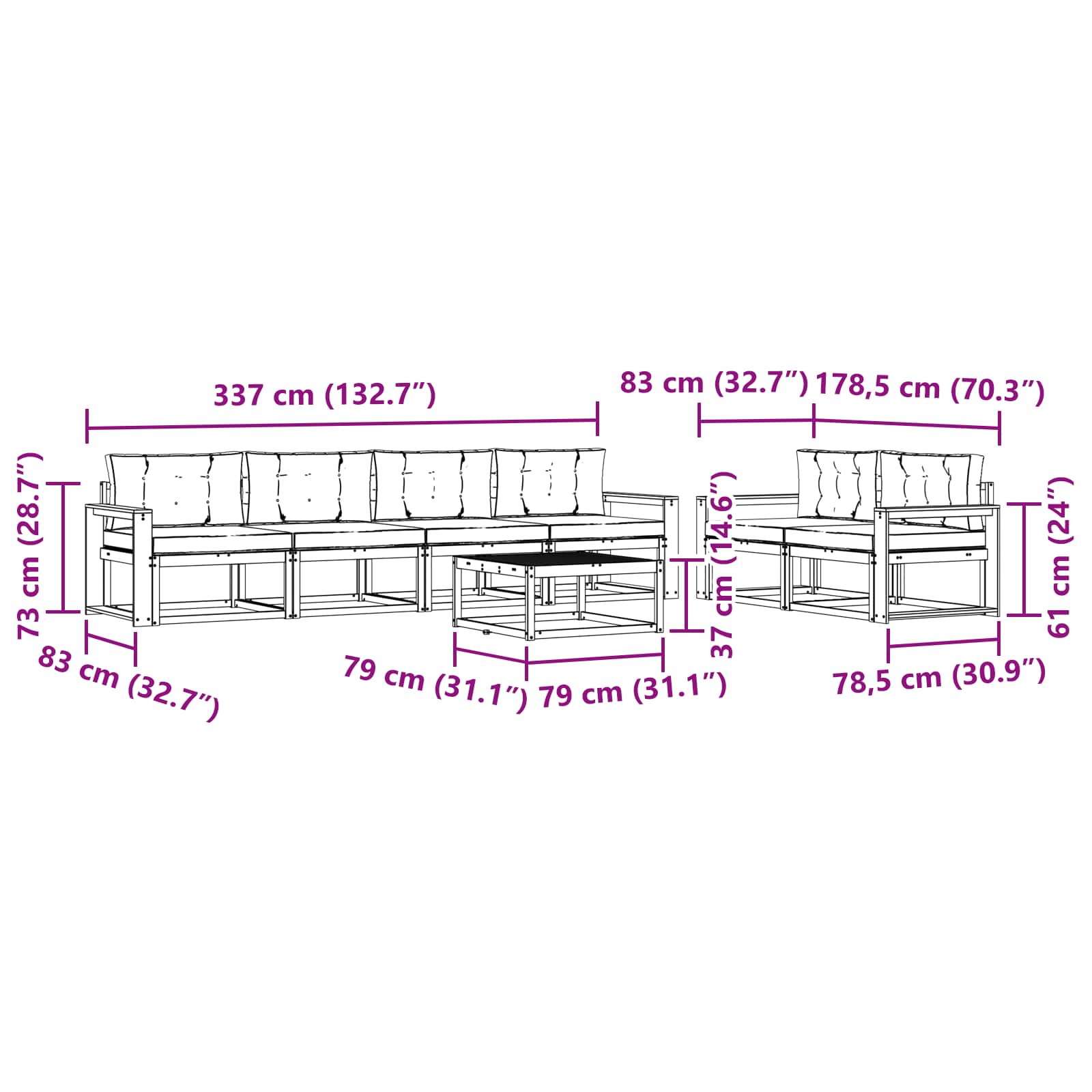 Outdoor-Sofagarnitur mit Kissen 6 pcs Weiß und Hellgrau