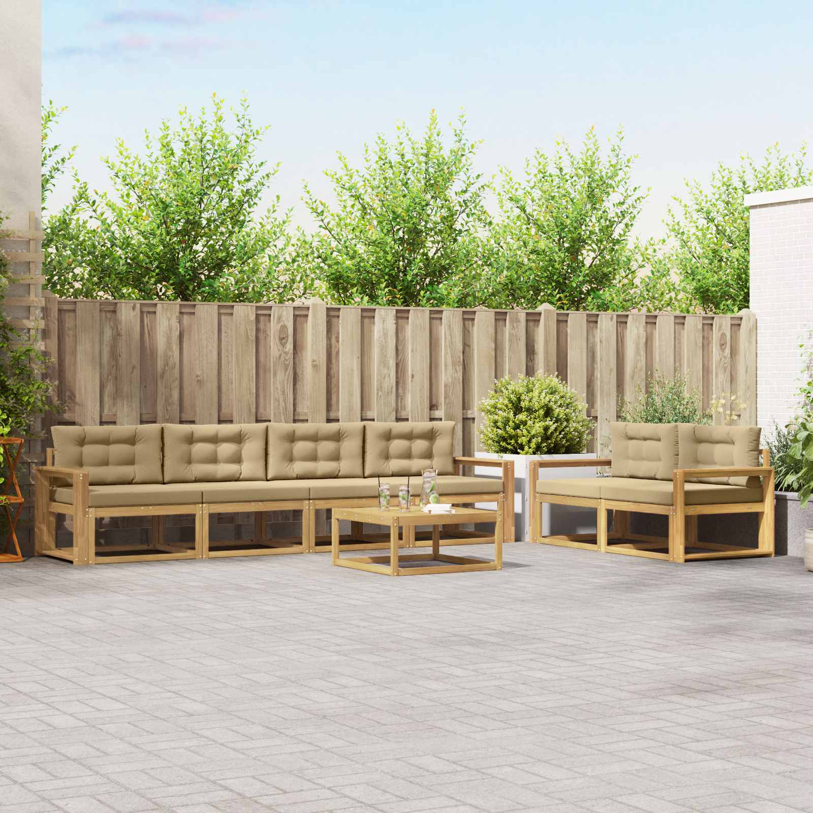 Outdoor-Sofagarnitur mit Kissen 6 pcs Weiß und Beige