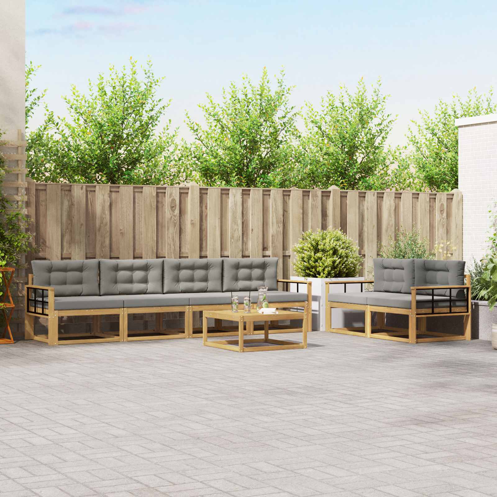 Outdoor-Sofagarnitur mit Kissen 6 pcs Weiß und Hellgrau