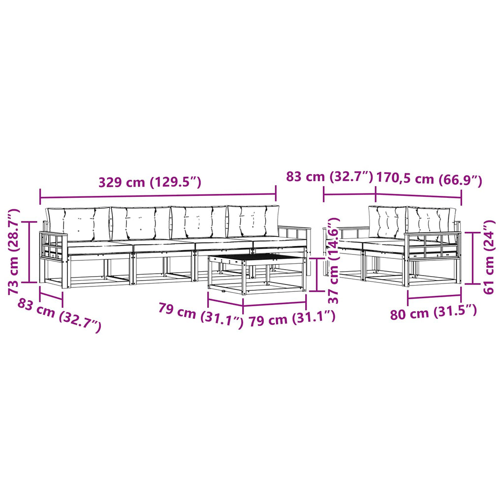 Outdoor-Sofagarnitur mit Kissen 6 pcs Weiß und Hellgrau