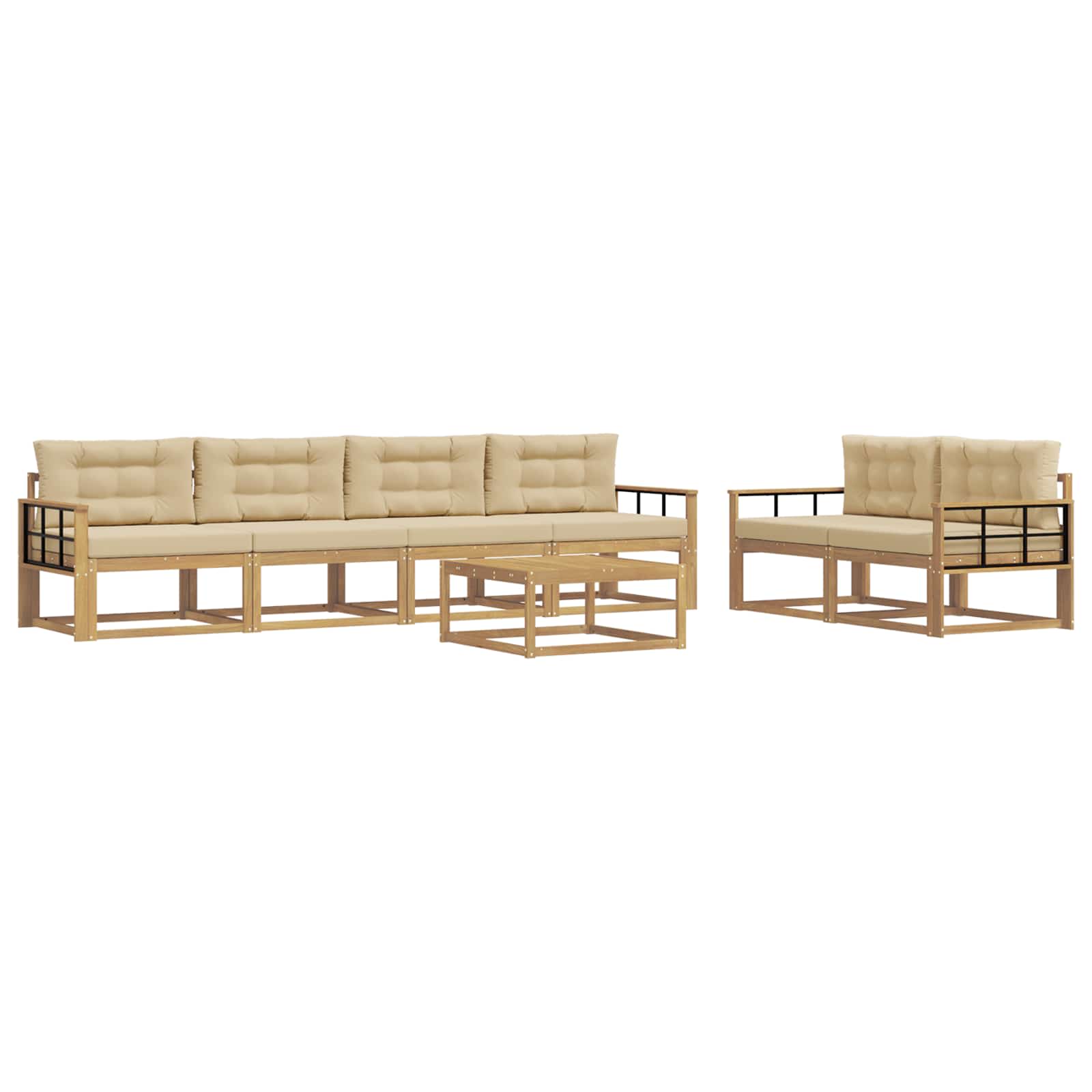 Outdoor-Sofagarnitur mit Kissen 6 pcs Weiß und Beige
