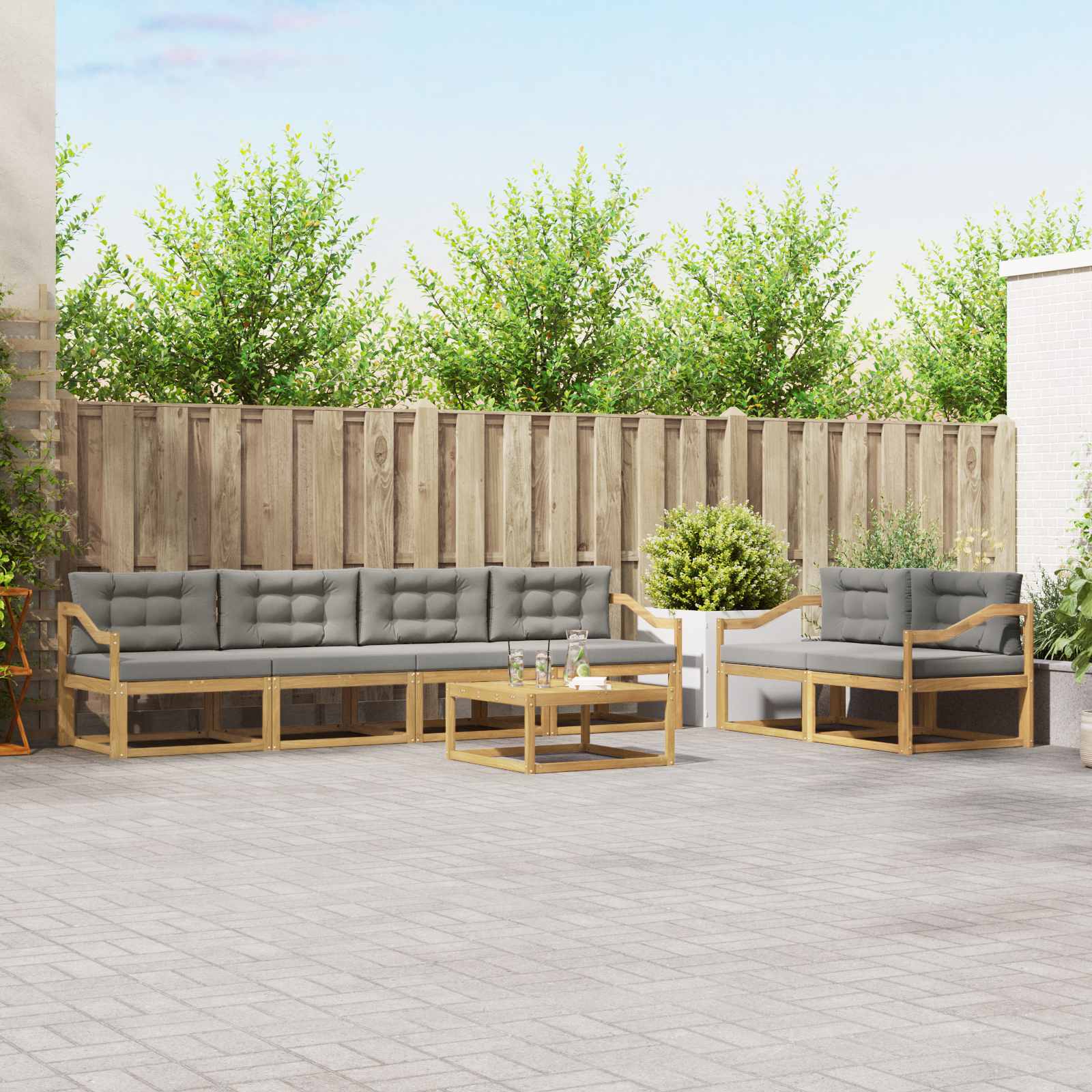 Outdoor-Sofagarnitur mit Kissen 6 pcs Weiß und Hellgrau