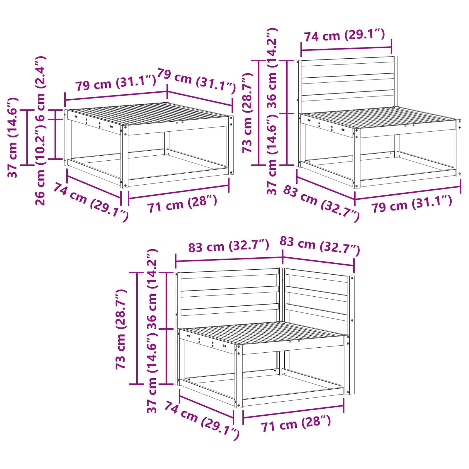 Outdoor-Sofagarnitur 7 pcs Weiß