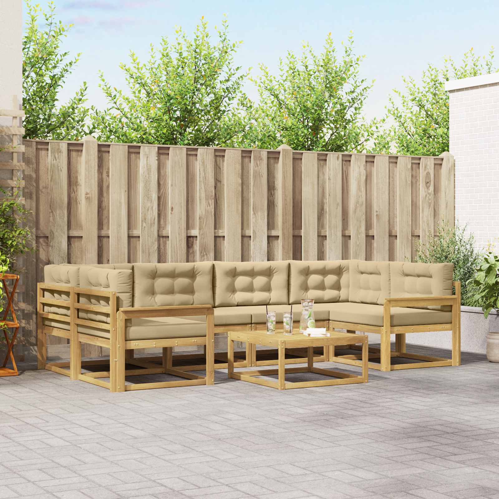 Outdoor-Sofagarnitur mit Kissen 5 pcs Weiß und Beige