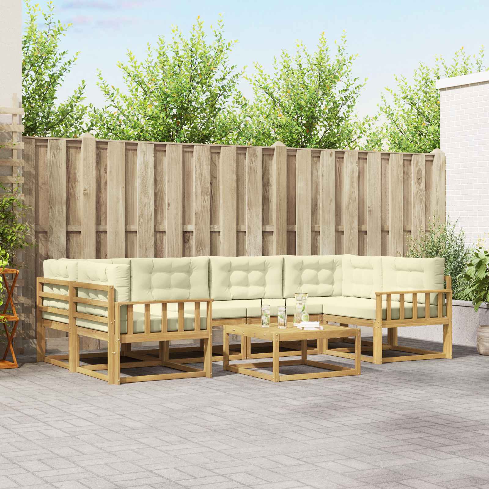 Outdoor-Sofagarnitur mit Kissen 5 pcs Weiß und Creme