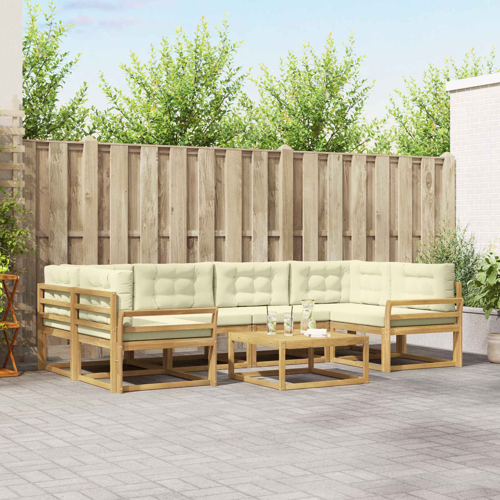 Outdoor-Sofagarnitur mit Kissen 5 pcs Weiß und Creme