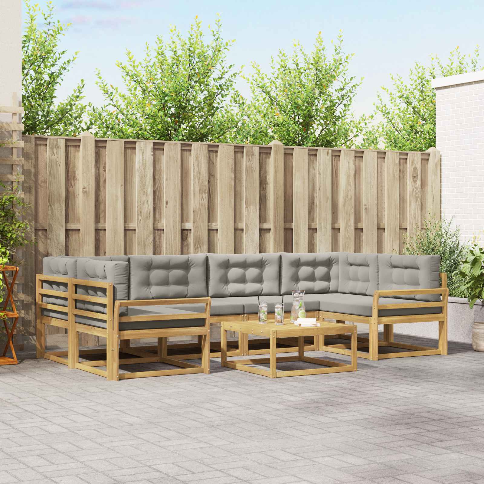 Outdoor-Sofagarnitur mit Kissen 5 pcs Weiß und Hellgrau