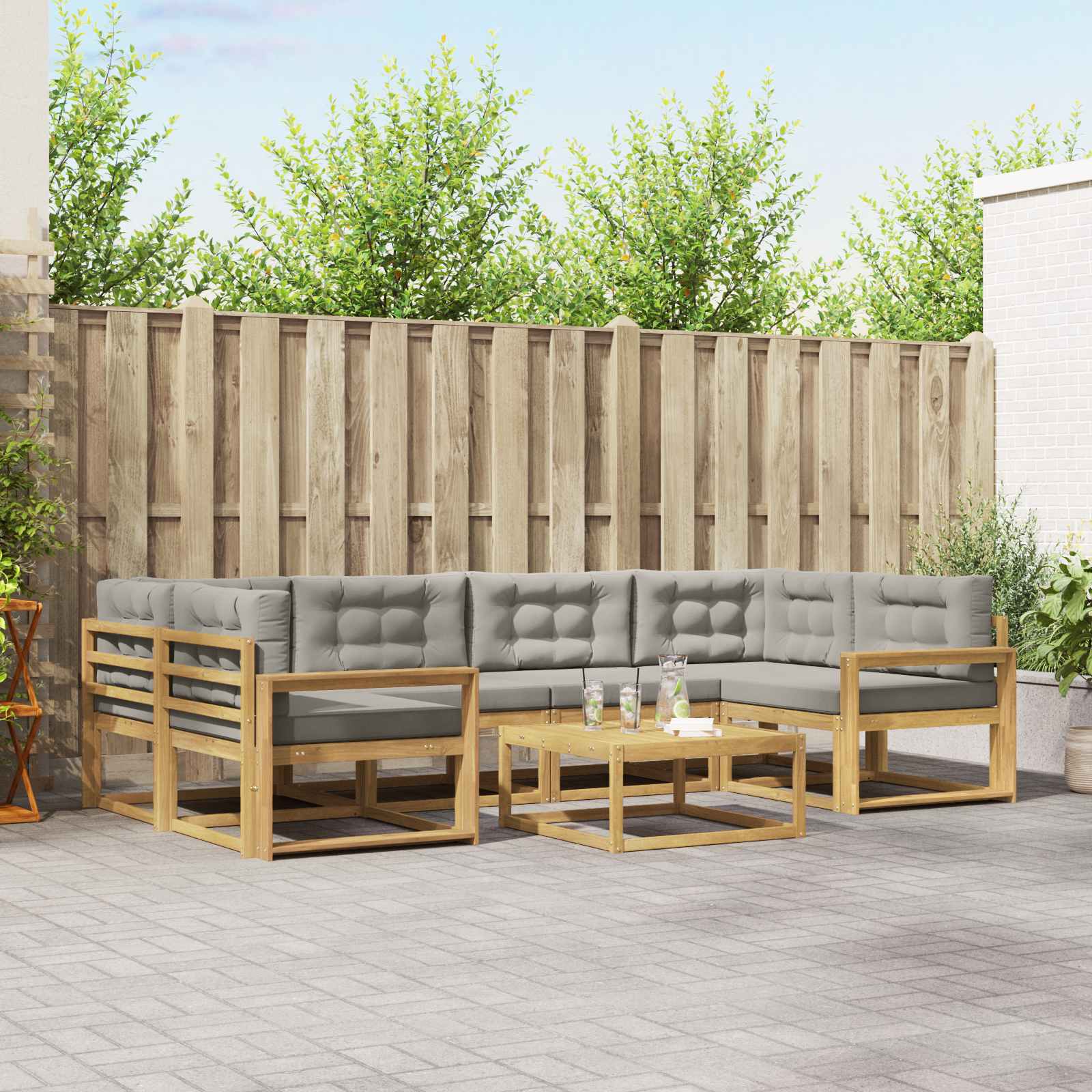 Outdoor-Sofagarnitur mit Kissen 5 pcs Weiß und Hellgrau