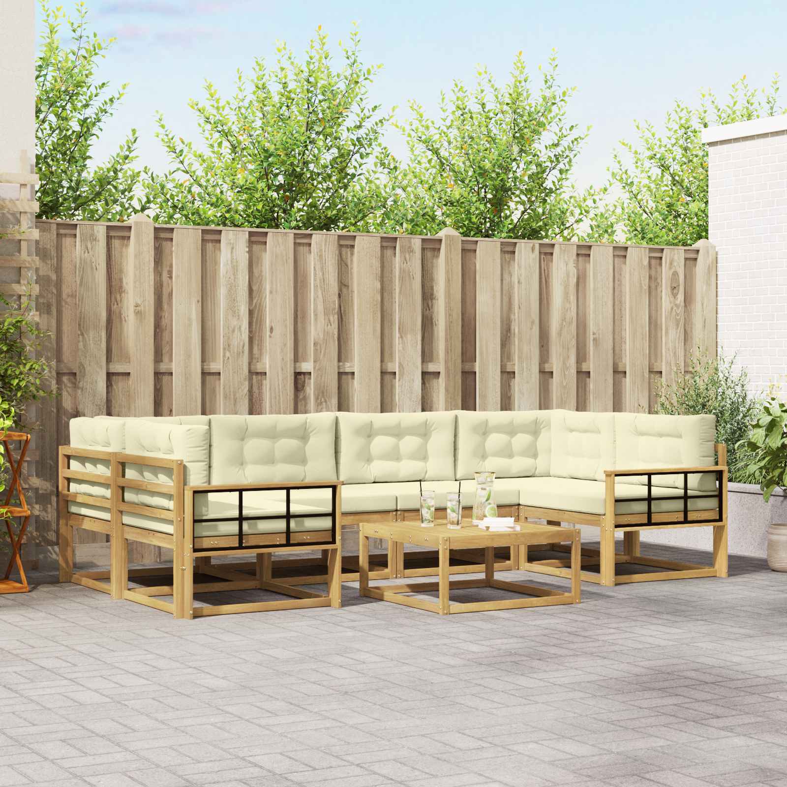 Outdoor-Sofagarnitur mit Kissen 5 pcs Weiß und Creme