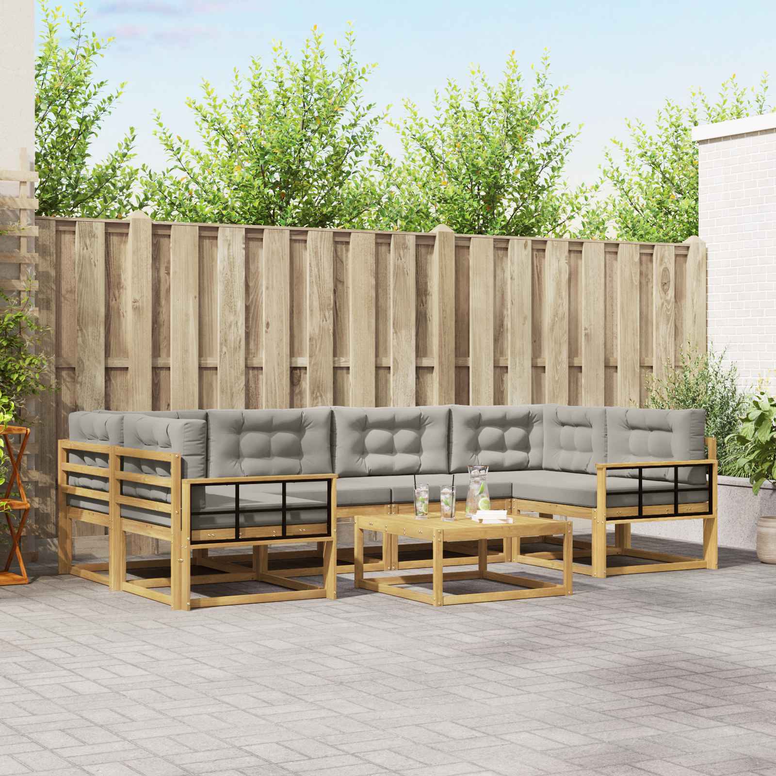 Outdoor-Sofagarnitur mit Kissen 5 pcs Weiß und Hellgrau