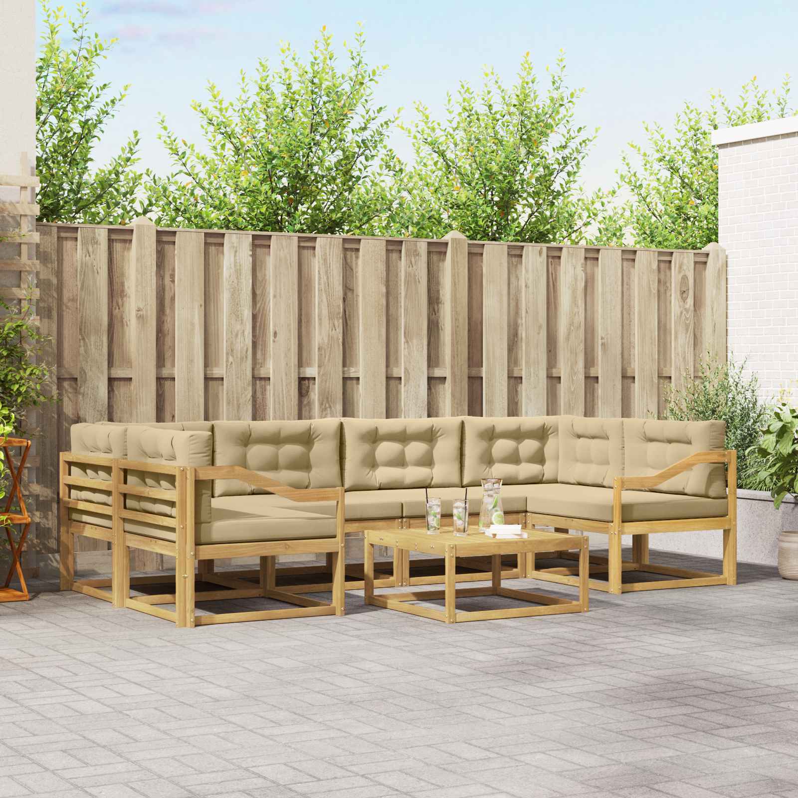 Outdoor-Sofagarnitur mit Kissen 5 pcs Weiß und Beige