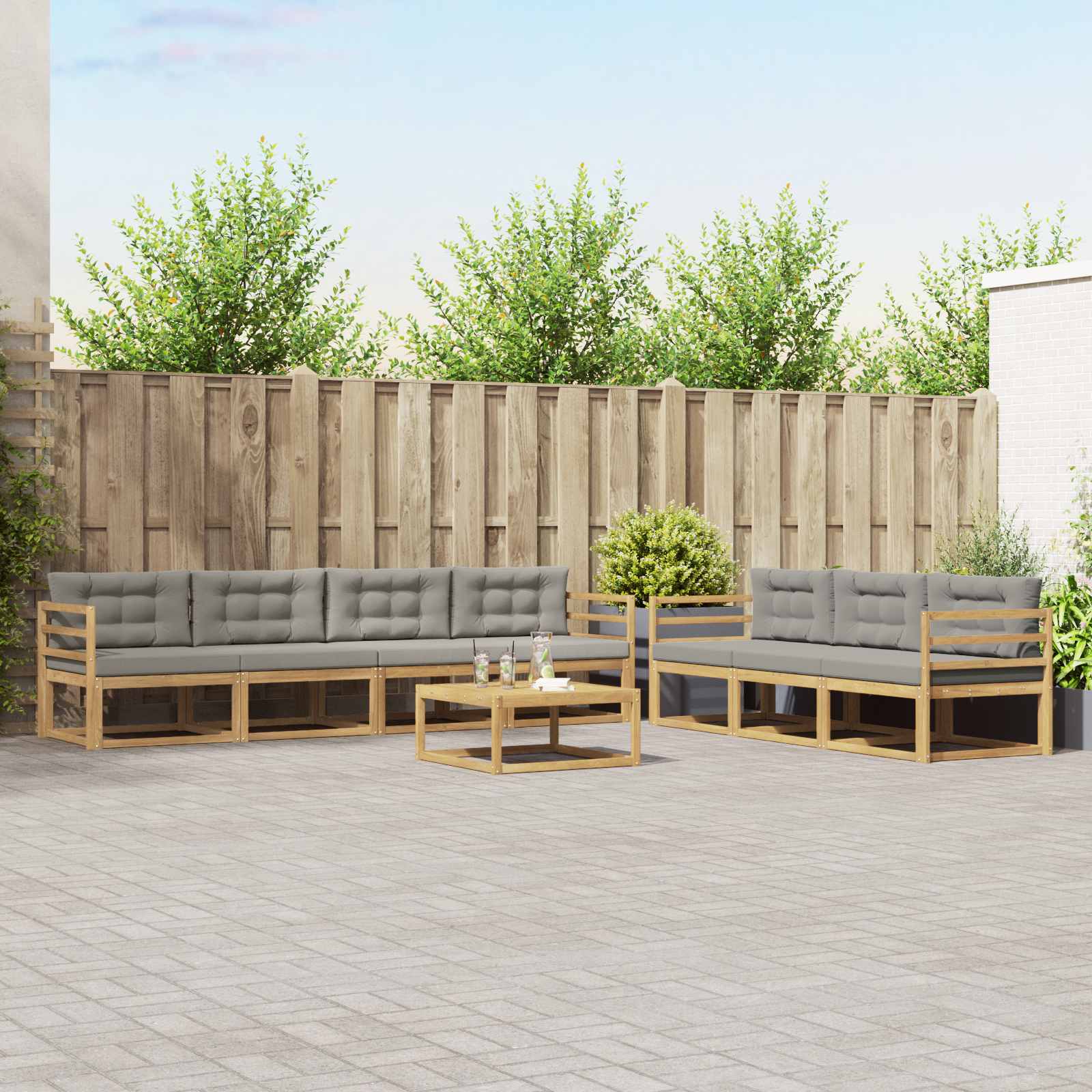 Outdoor-Sofagarnitur mit Kissen 7 pcs Weiß und Hellgrau