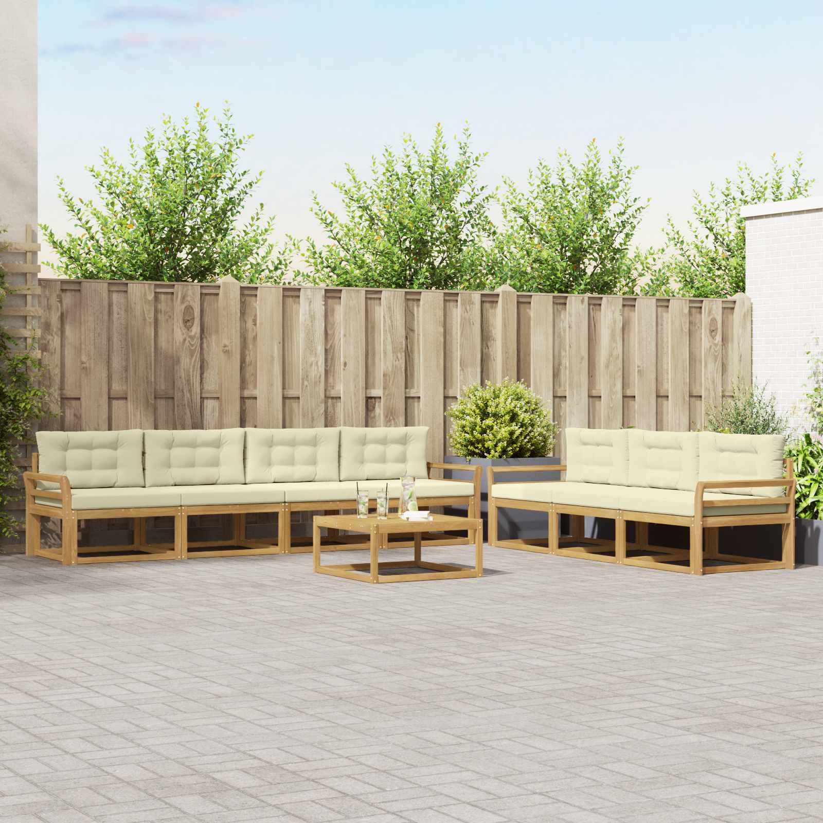 Outdoor-Sofagarnitur mit Kissen 7 pcs Weiß und Creme
