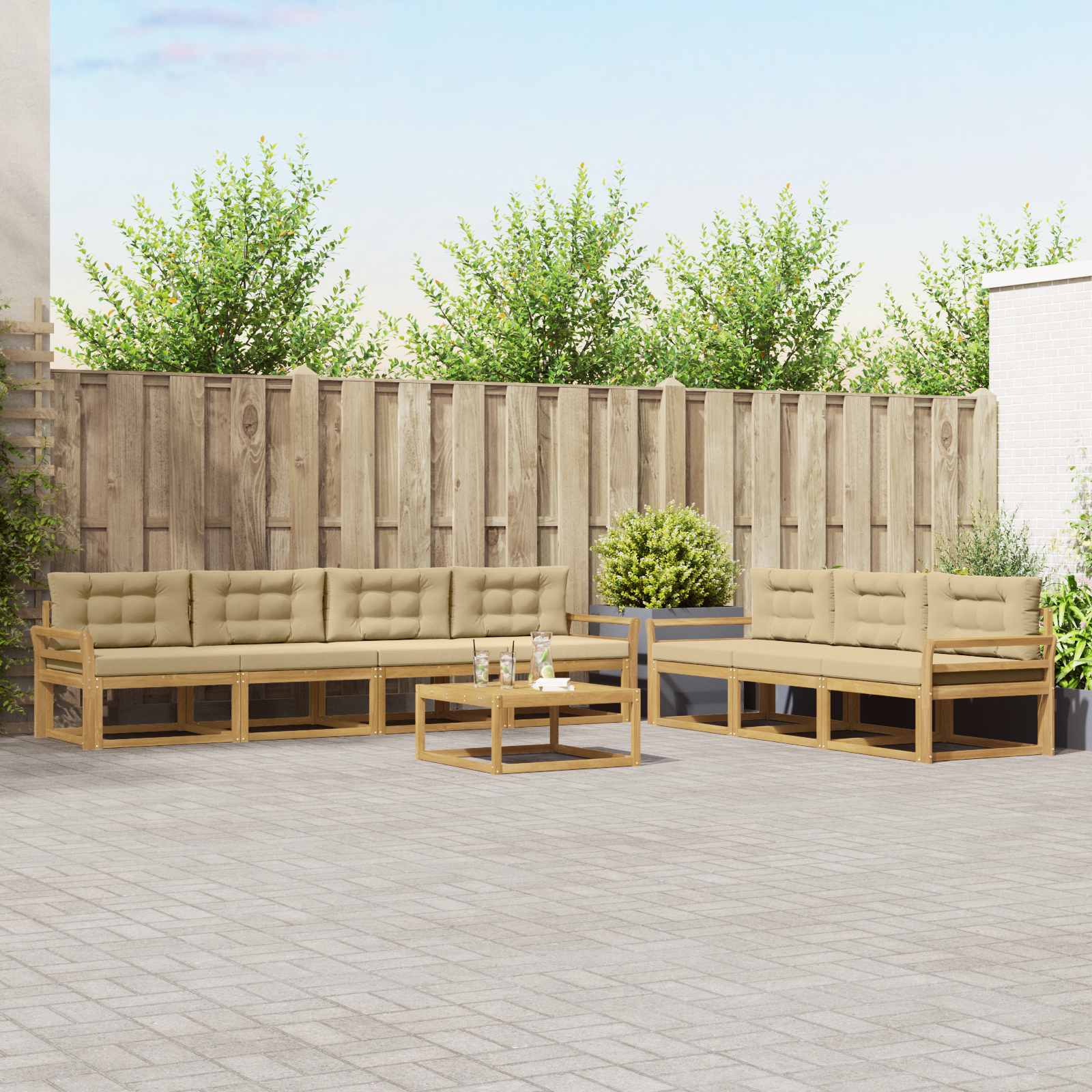 Outdoor-Sofagarnitur mit Kissen 7 pcs Weiß und Beige