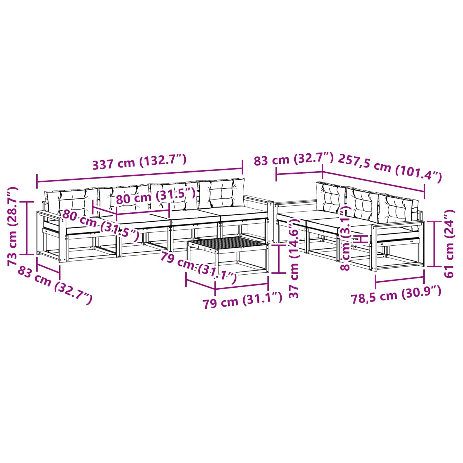 Outdoor-Sofagarnitur mit Kissen 7 pcs Weiß und Hellgrau
