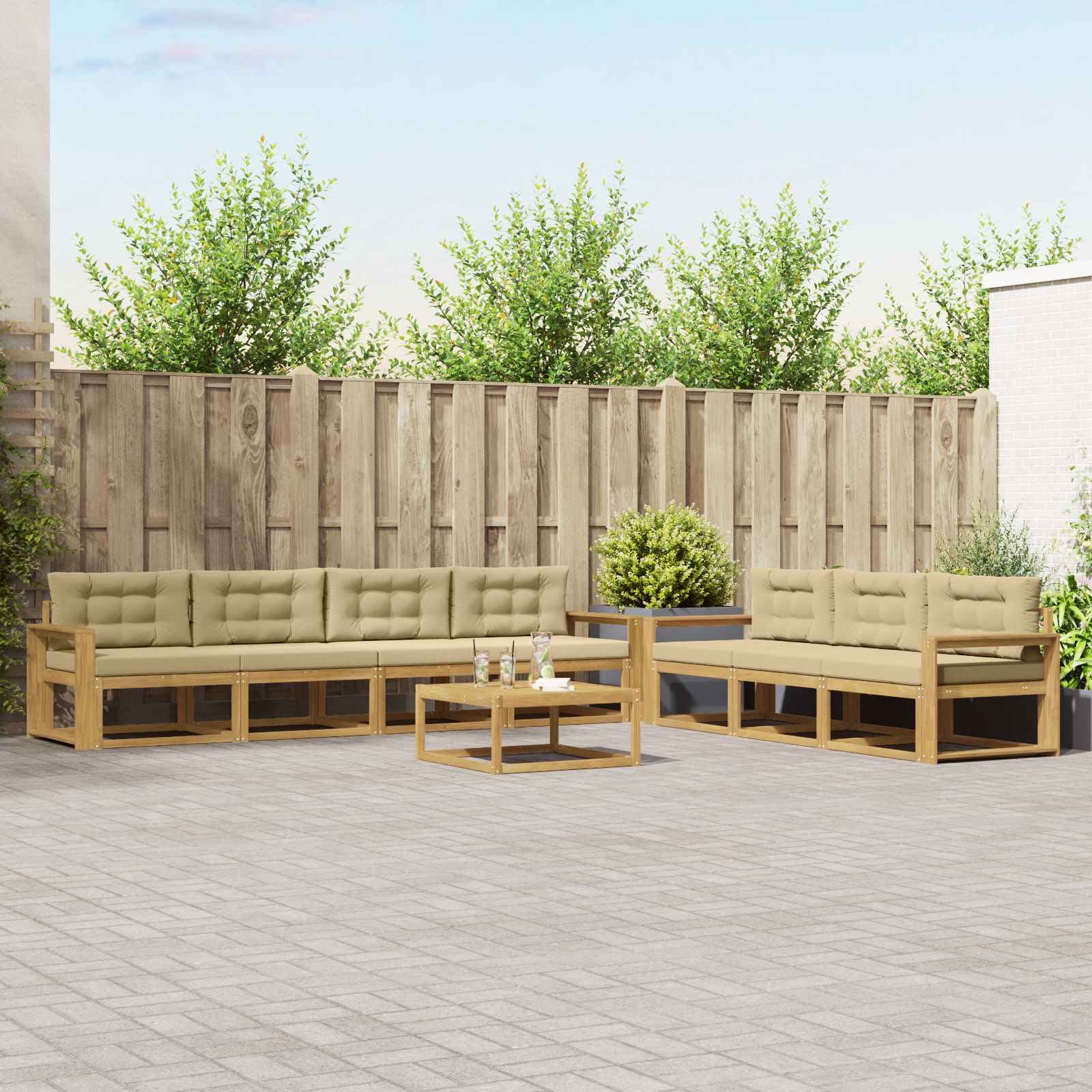 Outdoor-Sofagarnitur mit Kissen 7 pcs Weiß und Beige