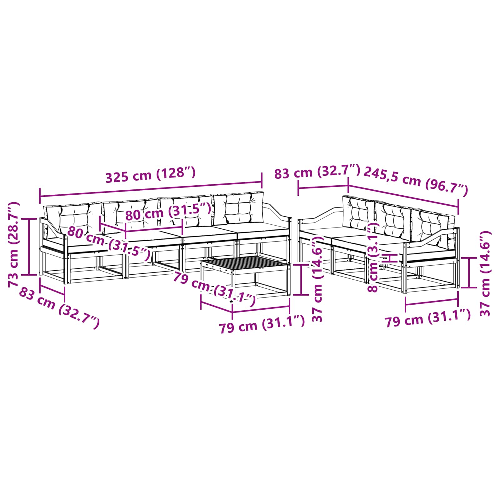 Outdoor-Sofagarnitur mit Kissen 7 pcs Weiß und Hellgrau