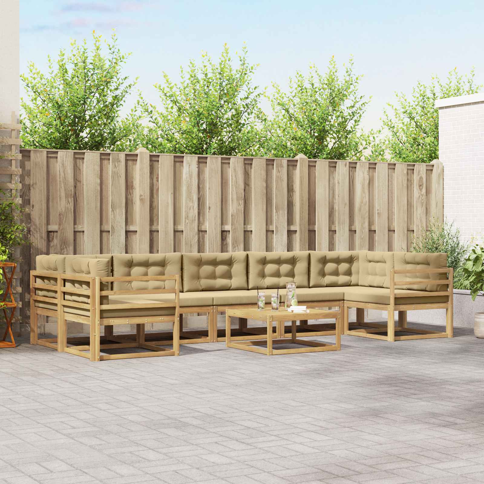 Outdoor-Sofagarnitur mit Kissen 6 pcs Weiß und Beige