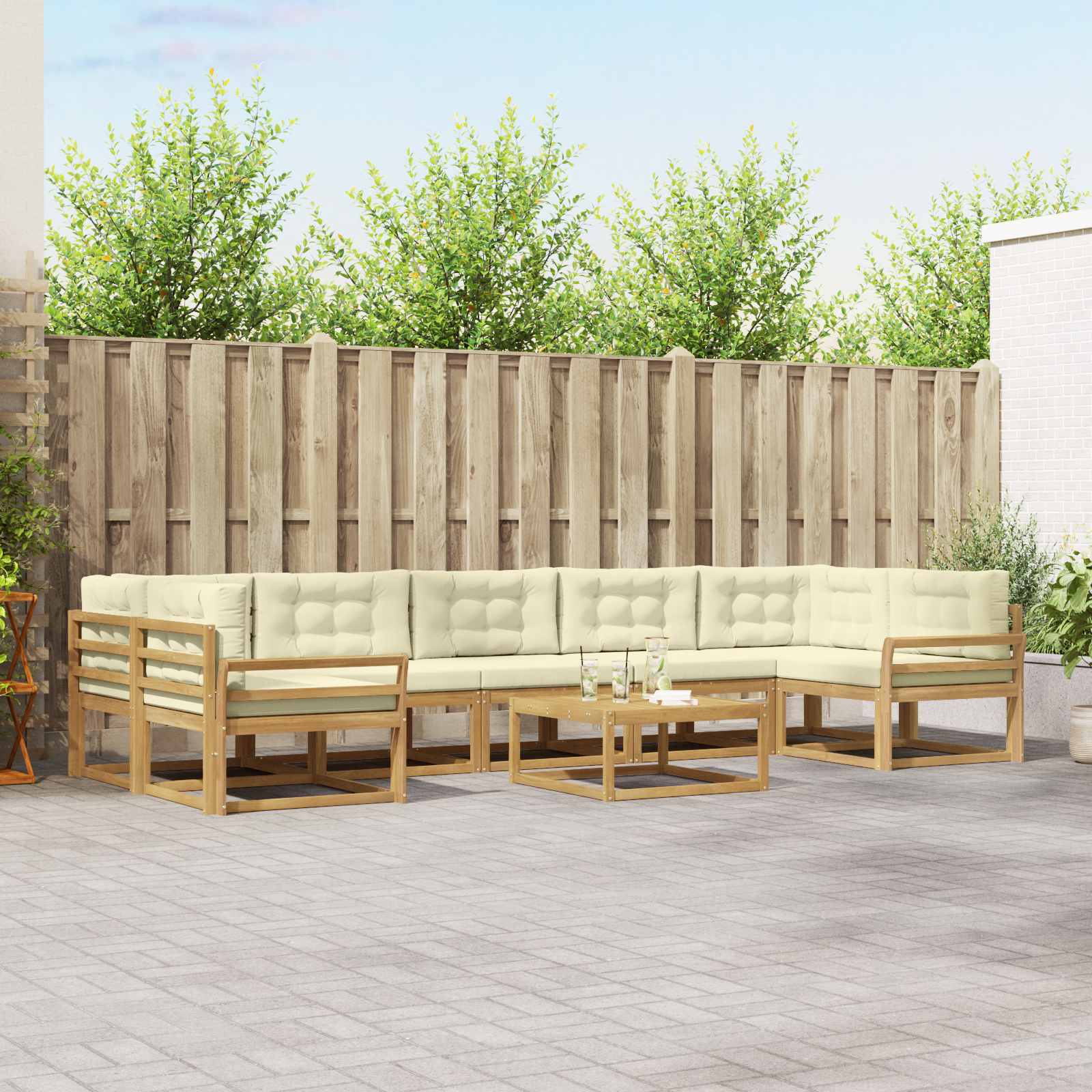 Outdoor-Sofagarnitur mit Kissen 6 pcs Weiß und Creme