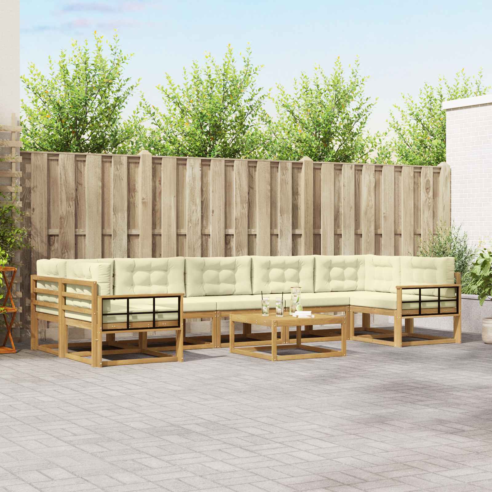 Outdoor-Sofagarnitur mit Kissen 6 pcs Weiß und Creme