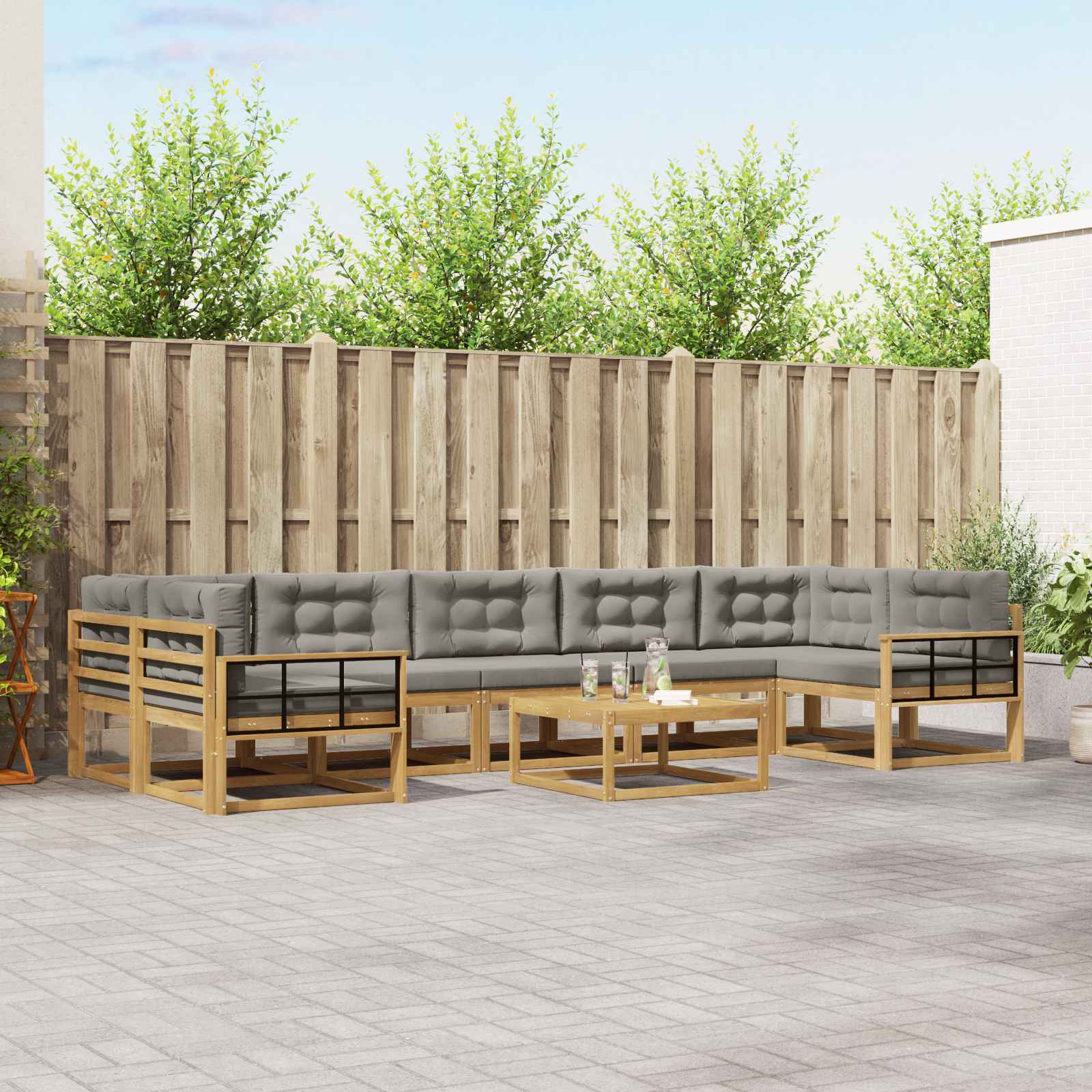 Outdoor-Sofagarnitur mit Kissen 6 pcs Weiß und Hellgrau