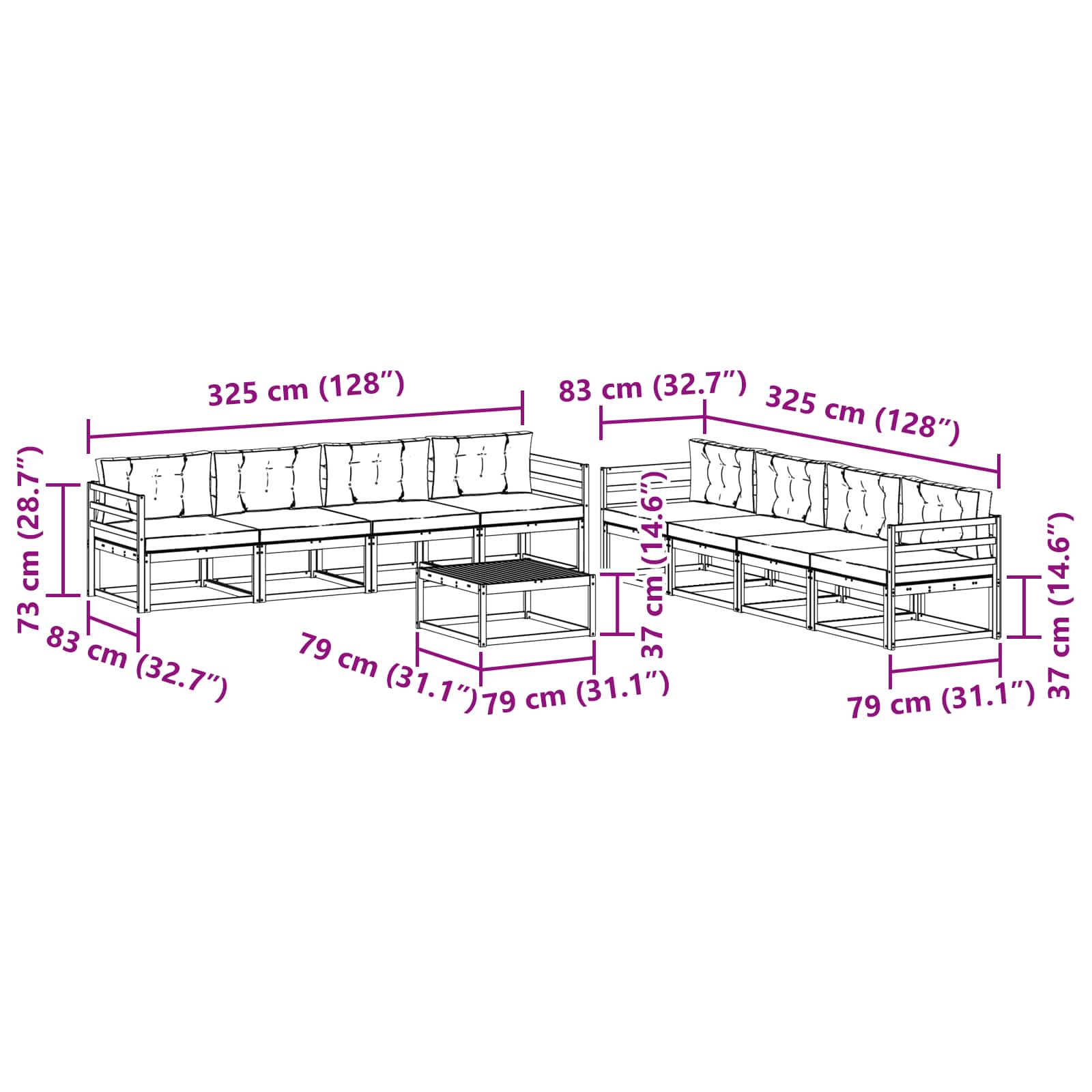Outdoor-Sofagarnitur 9 pcs Weiß und Creme 79 x 79 x 37 cm